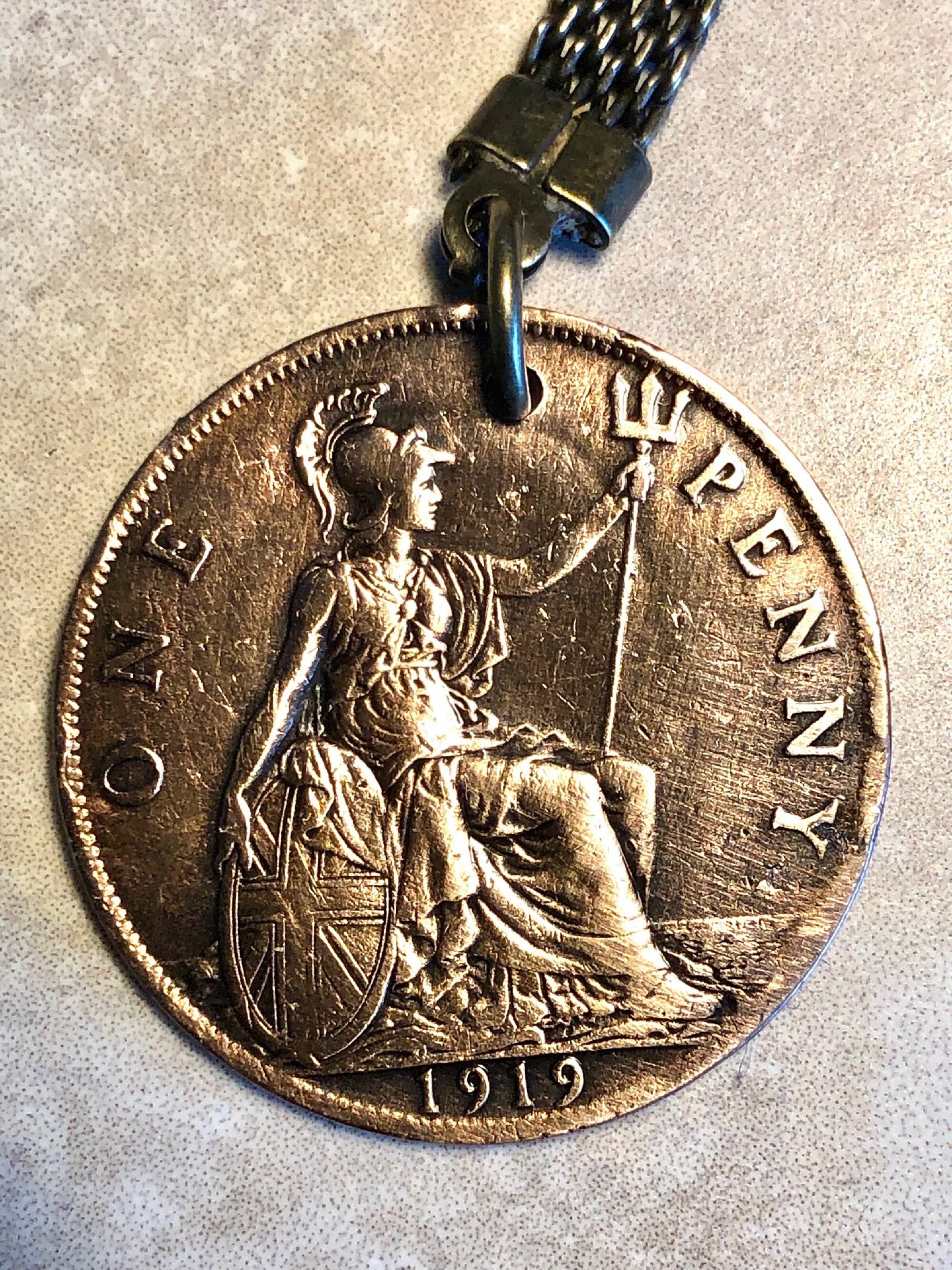 British Coin Keychain United Kingdom Large Penny Rare Find Vintage Antique Finished By Hand Personal & Limited Supply