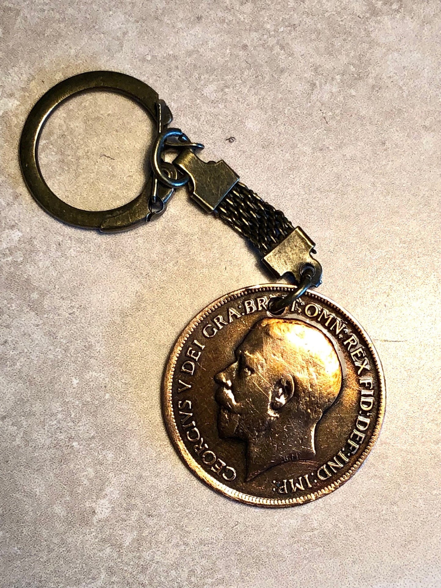 British Coin Keychain United Kingdom Large Penny Rare Find Vintage Antique Finished By Hand Personal & Limited Supply