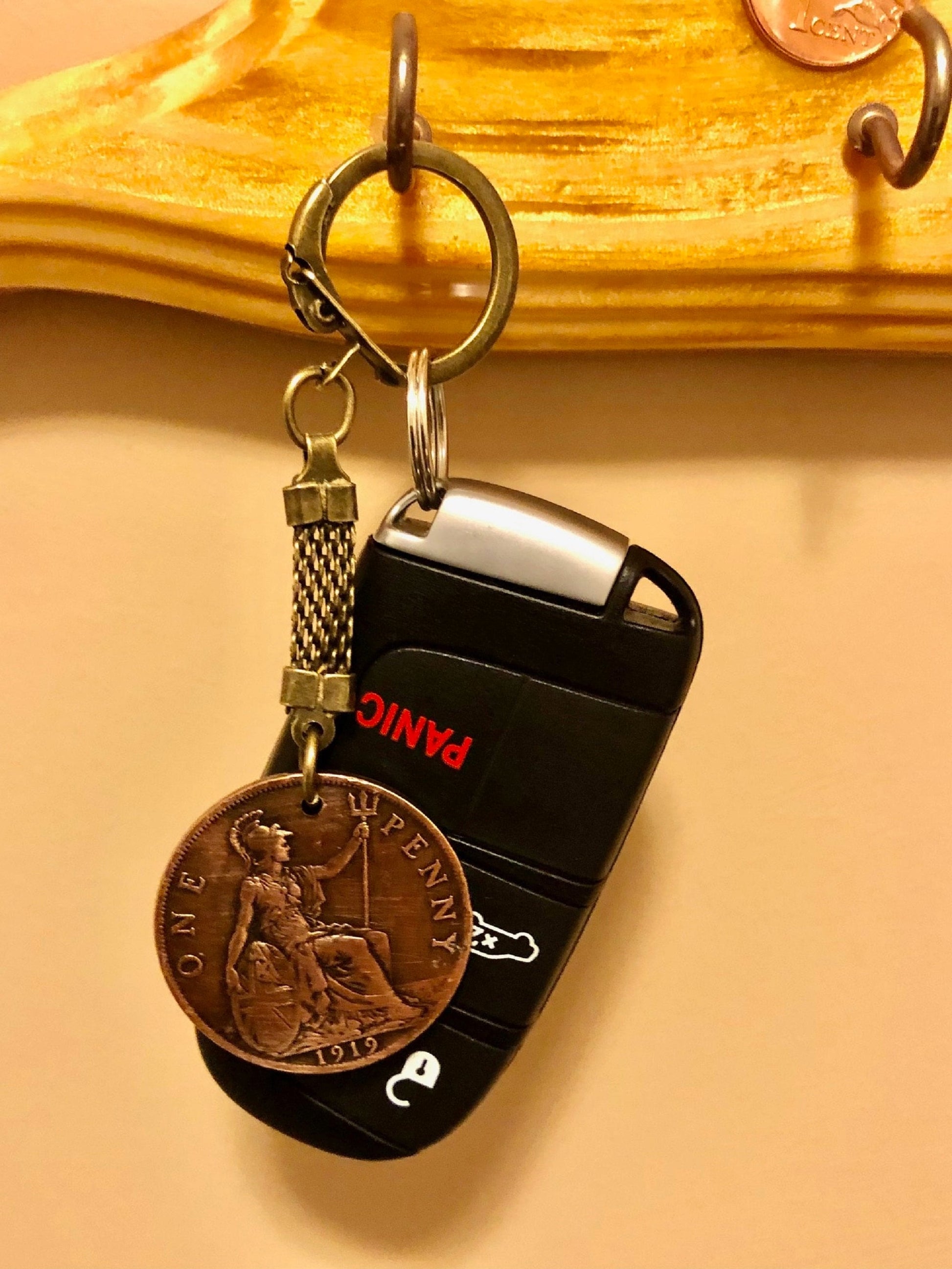 British Coin Keychain United Kingdom Large Penny Rare Find Vintage Antique Finished By Hand Personal & Limited Supply