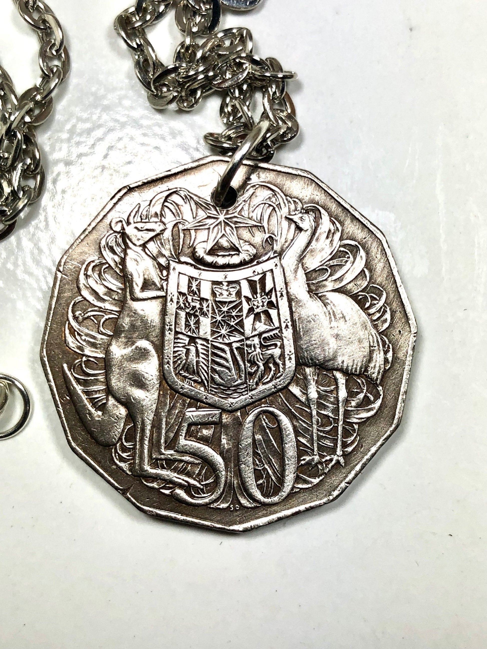 Australia Necklace Coin Australian 50 Cent Personal Necklace Old Vintage Handmade Jewelry Gift Friend Charm For Him Her World Coin Collector