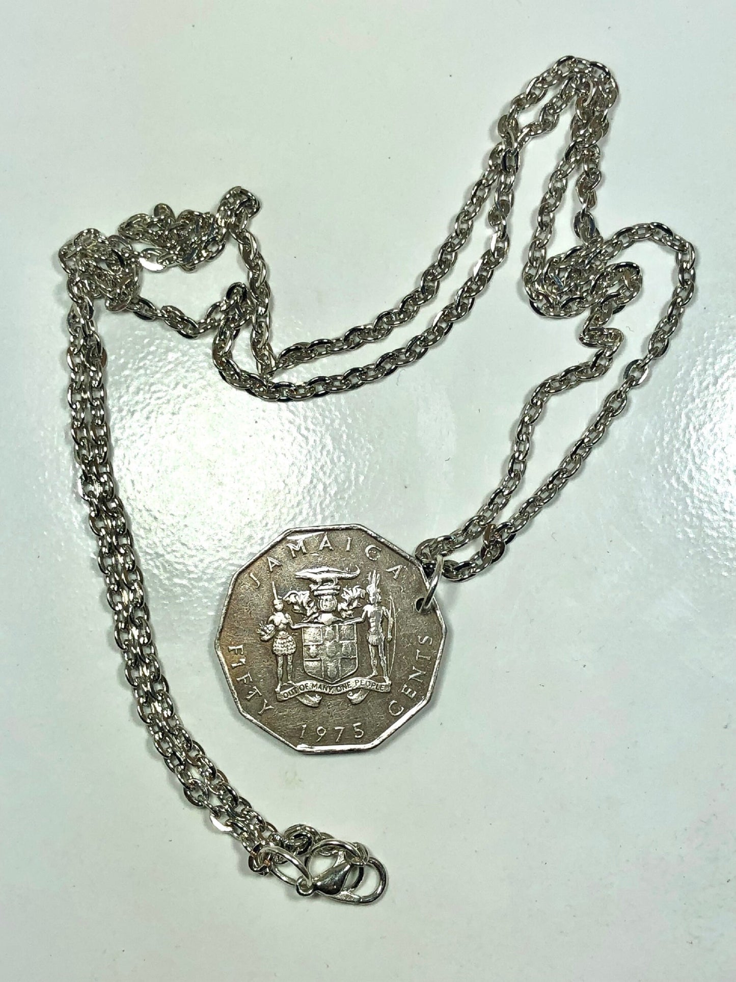 Jamaica Necklace Coin Chain Jamaican 50 Cent Personal Necklace Vintage Handmade Jewelry Gift Friend Charm For Him Her World Coin Collector