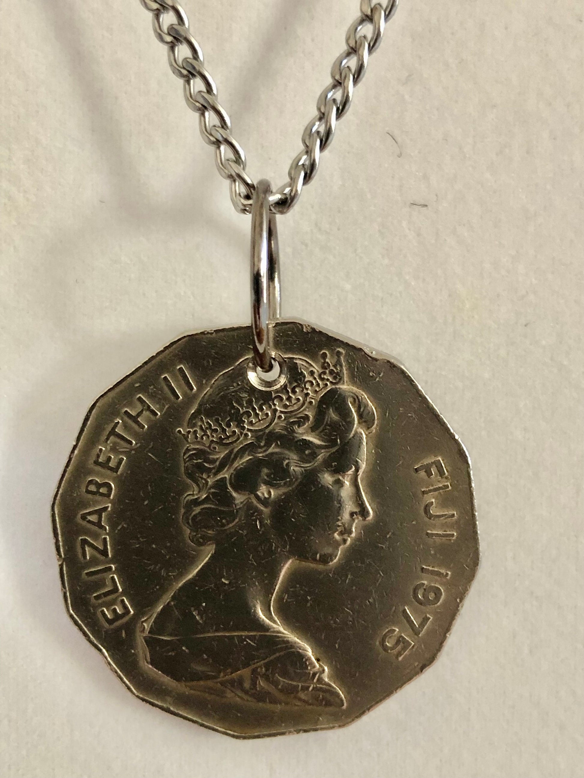 Fiji Necklace Coin Chain 50 Cent Piece Fijian Personal Vintage Handmade Jewelry Gift Friend Charm For Him Her World Coin Collector