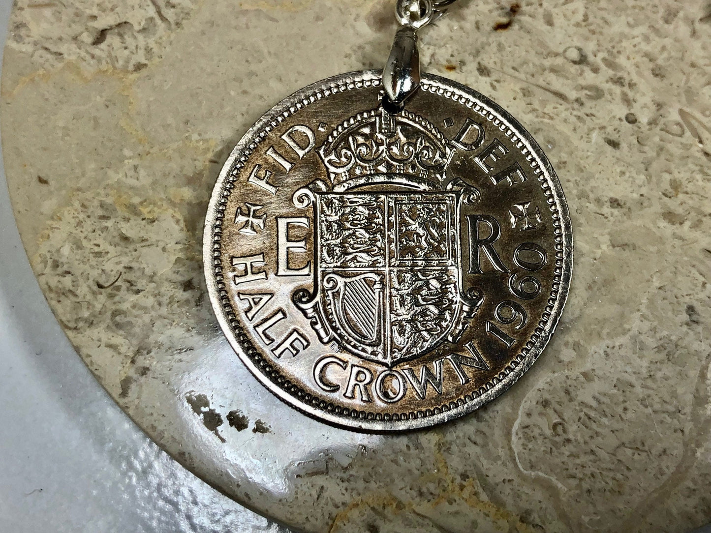 Britain Coin Keychain British Half Crown United Kingdom Rare Find Vintage Antique Finished By Hand Personal & Limited Supply