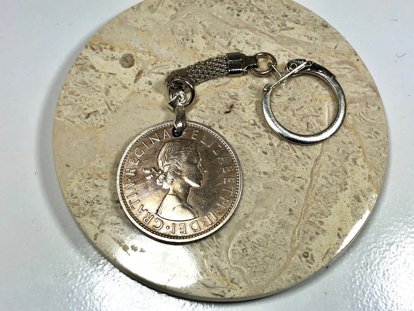 Britain Coin Keychain British Half Crown United Kingdom Rare Find Vintage Antique Finished By Hand Personal & Limited Supply