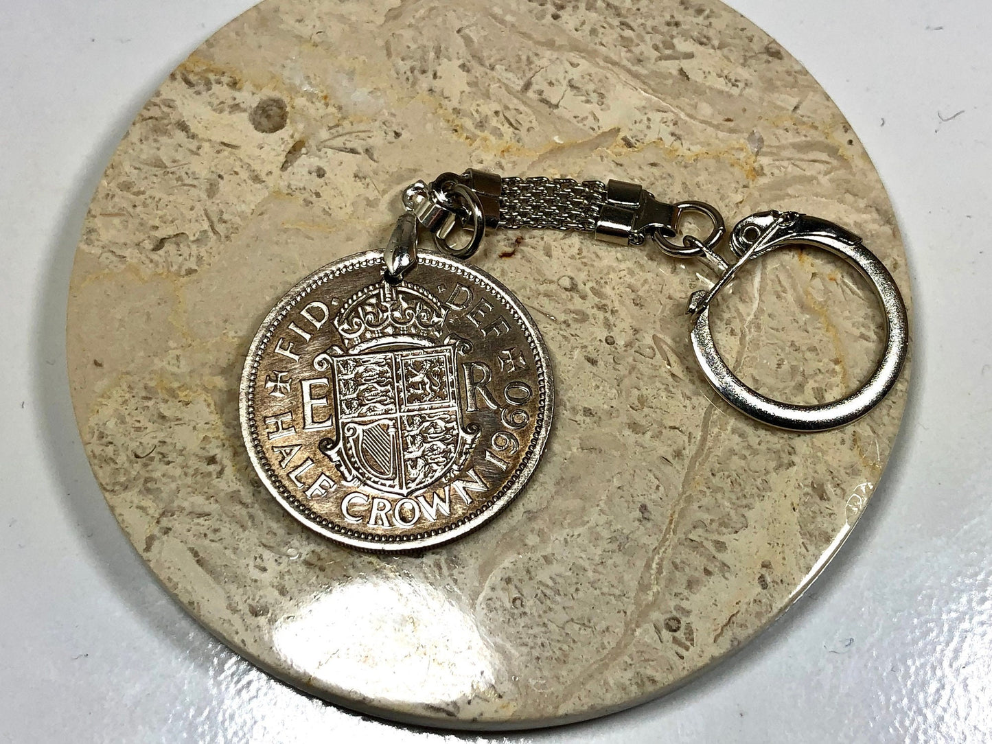 Britain Coin Keychain British Half Crown United Kingdom Rare Find Vintage Antique Finished By Hand Personal & Limited Supply