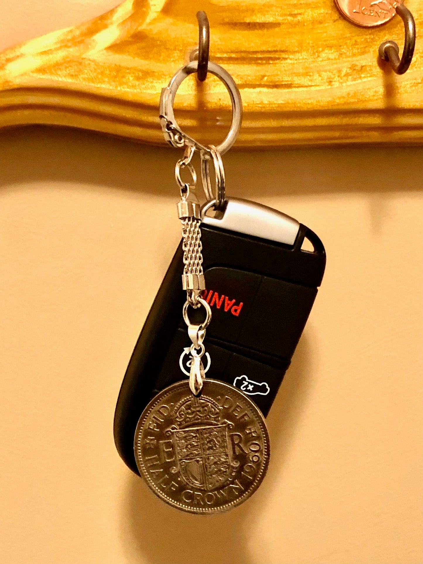 Britain Coin Keychain British Half Crown United Kingdom Rare Find Vintage Antique Finished By Hand Personal & Limited Supply