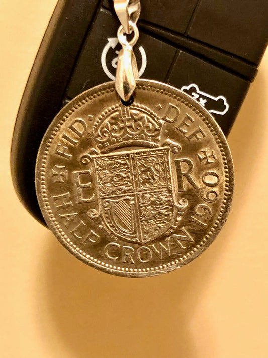 Britain Coin Keychain British Half Crown United Kingdom Rare Find Vintage Antique Finished By Hand Personal & Limited Supply