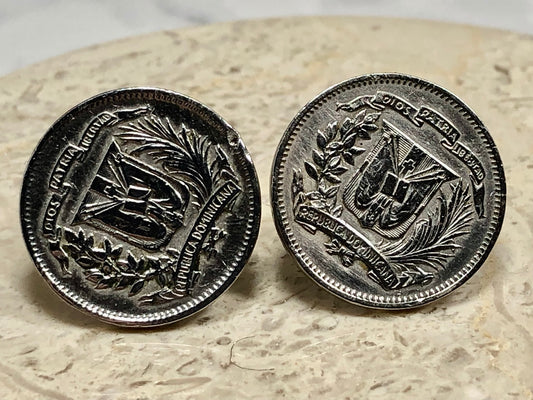 Dominican Republic Coin Stud Earrings Set Dominica Personal Old Vintage Handmade Jewelry Gift Friend Charm For Him Her World Coin Collector