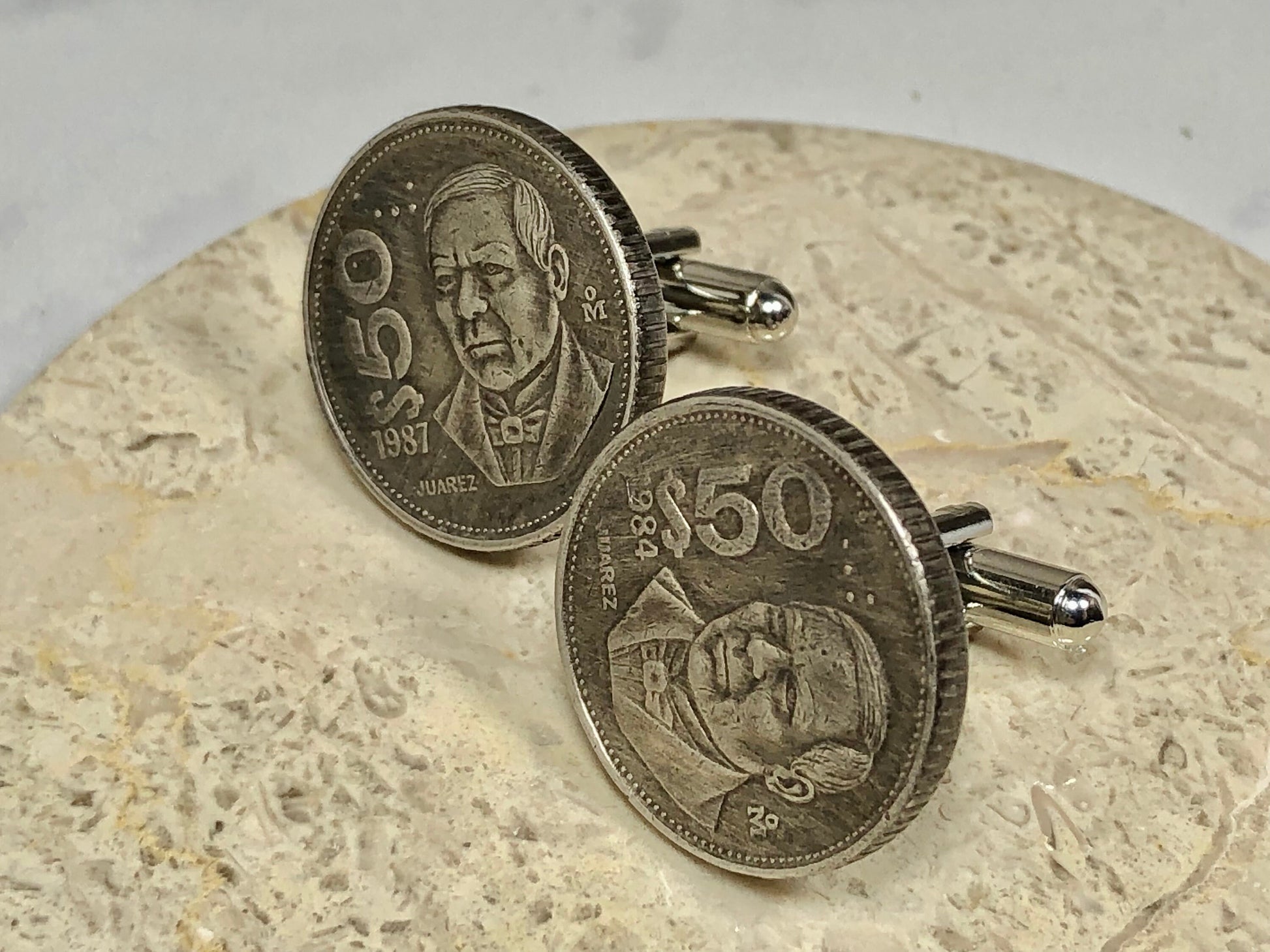 Mexico Coin Cuff Links Mexican 50 Dollar Custom Coins Personal Cufflinks Handmade Jewelry Gift Friend Charm For Him Her World Coin Collector