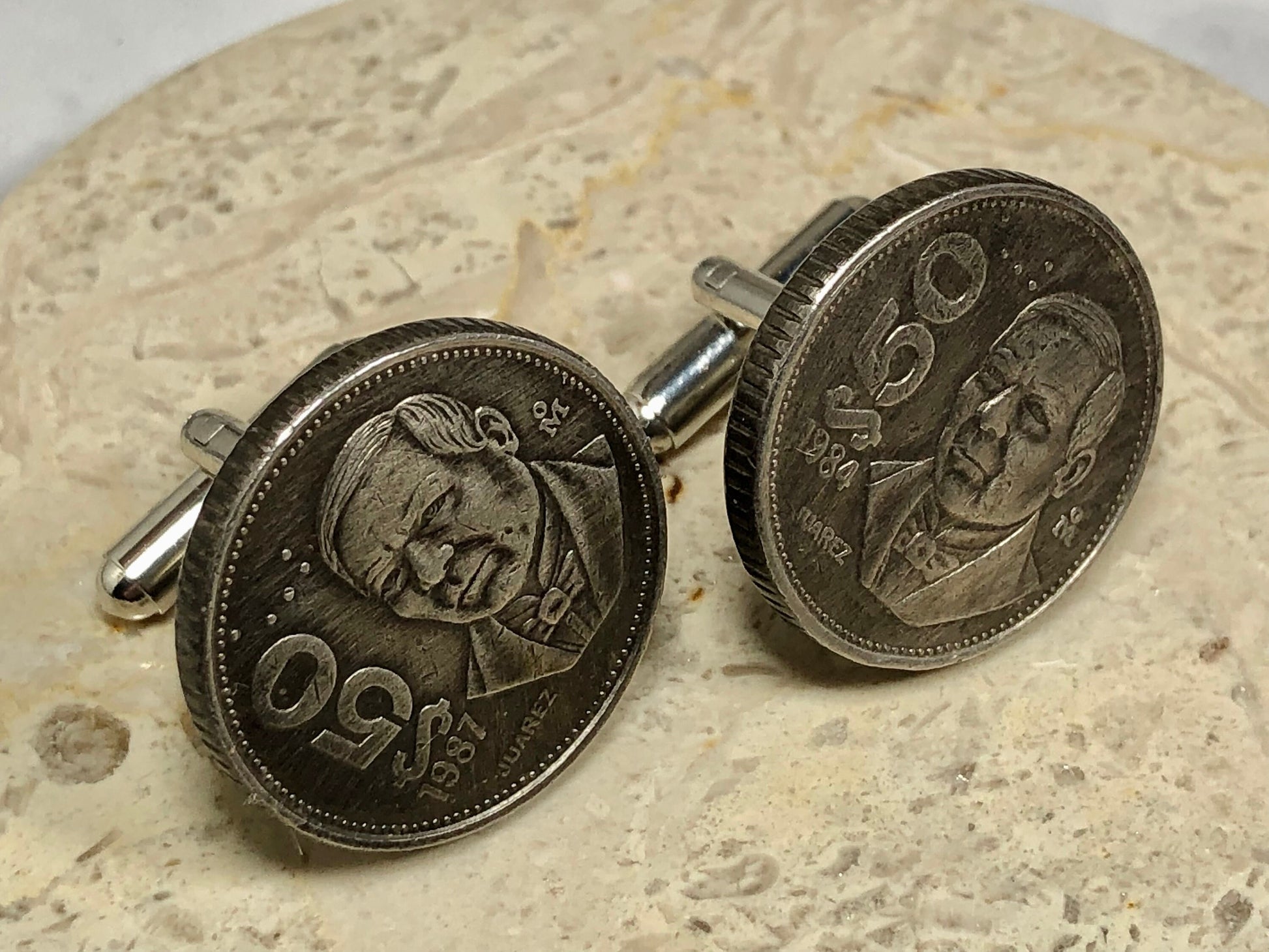 Mexico Coin Cuff Links Mexican 50 Dollar Custom Coins Personal Cufflinks Handmade Jewelry Gift Friend Charm For Him Her World Coin Collector