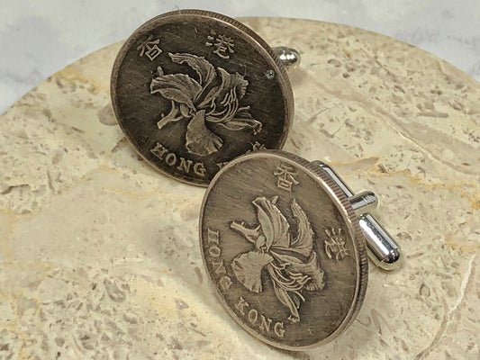Hong Kong Coin Cufflinks China Chinese Yen Vintage Handmade Jewelry Gift Friend Charm For Him Her World Coin Collector