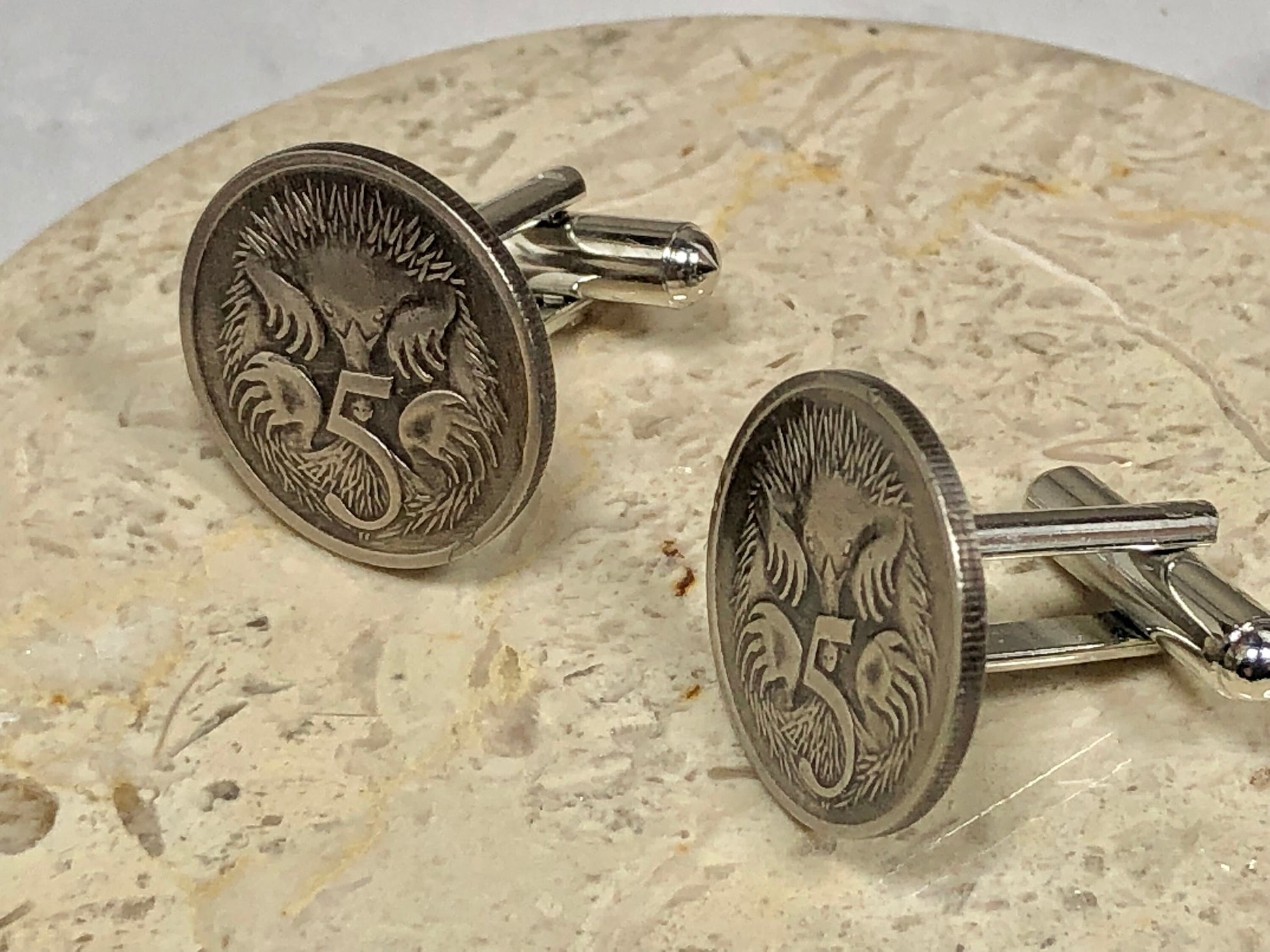 Australia Coin Cufflinks Australian 5 Cents Echidna Vintage Handmade Jewelry Gift Friend Charm For Him Her World Coin Collector