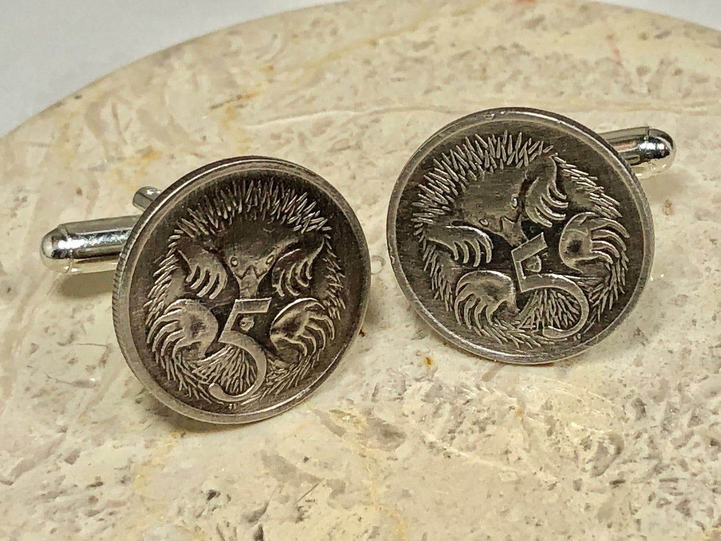 Australia Coin Cufflinks Australian 5 Cents Echidna Vintage Handmade Jewelry Gift Friend Charm For Him Her World Coin Collector