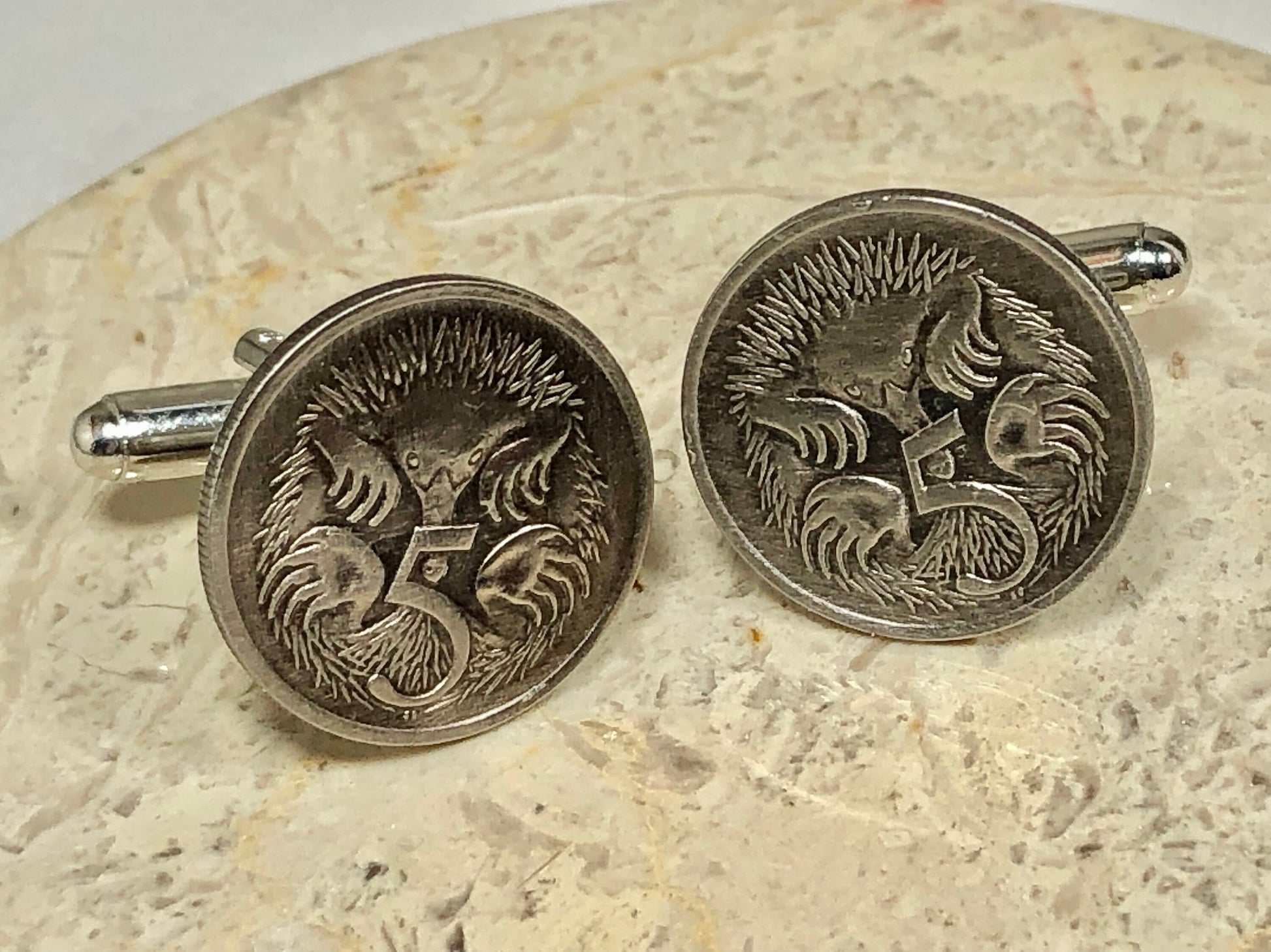 Australia Coin Cufflinks Australian 5 Cents Echidna Vintage Handmade Jewelry Gift Friend Charm For Him Her World Coin Collector