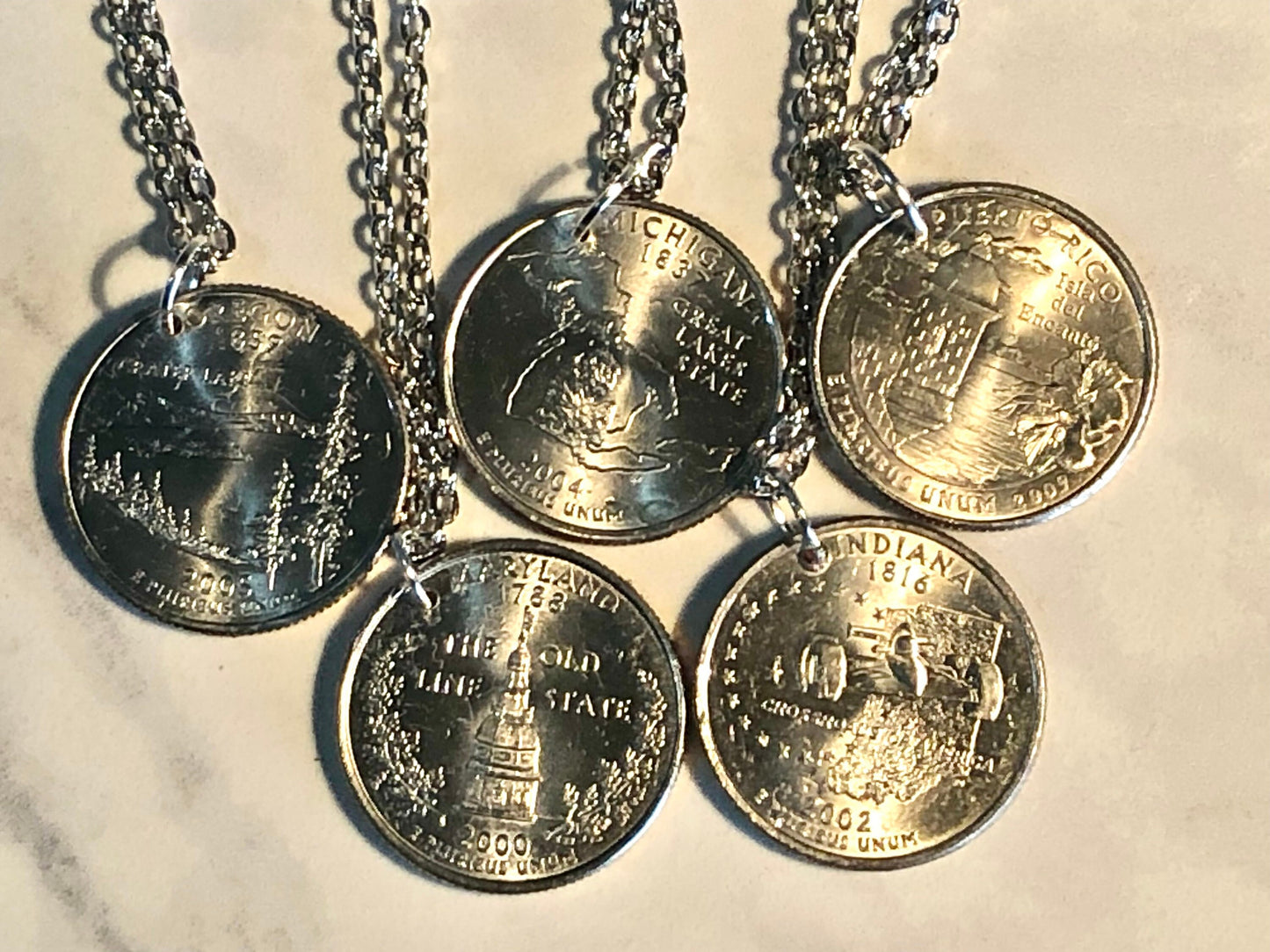 State Quarter Necklace United States Pendant America USA Coin Custom Made Rare coins - Coin Enthusiast - Handmade - Fashion