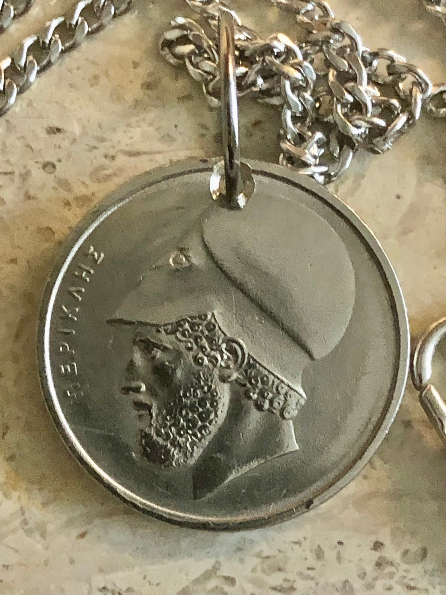 Greece Coin Necklace - 20 Drachmas - Corinthian/Greek War Helmet Pendant Custom Made Vintage & Rare coins - Coin Enthusiast Handmade