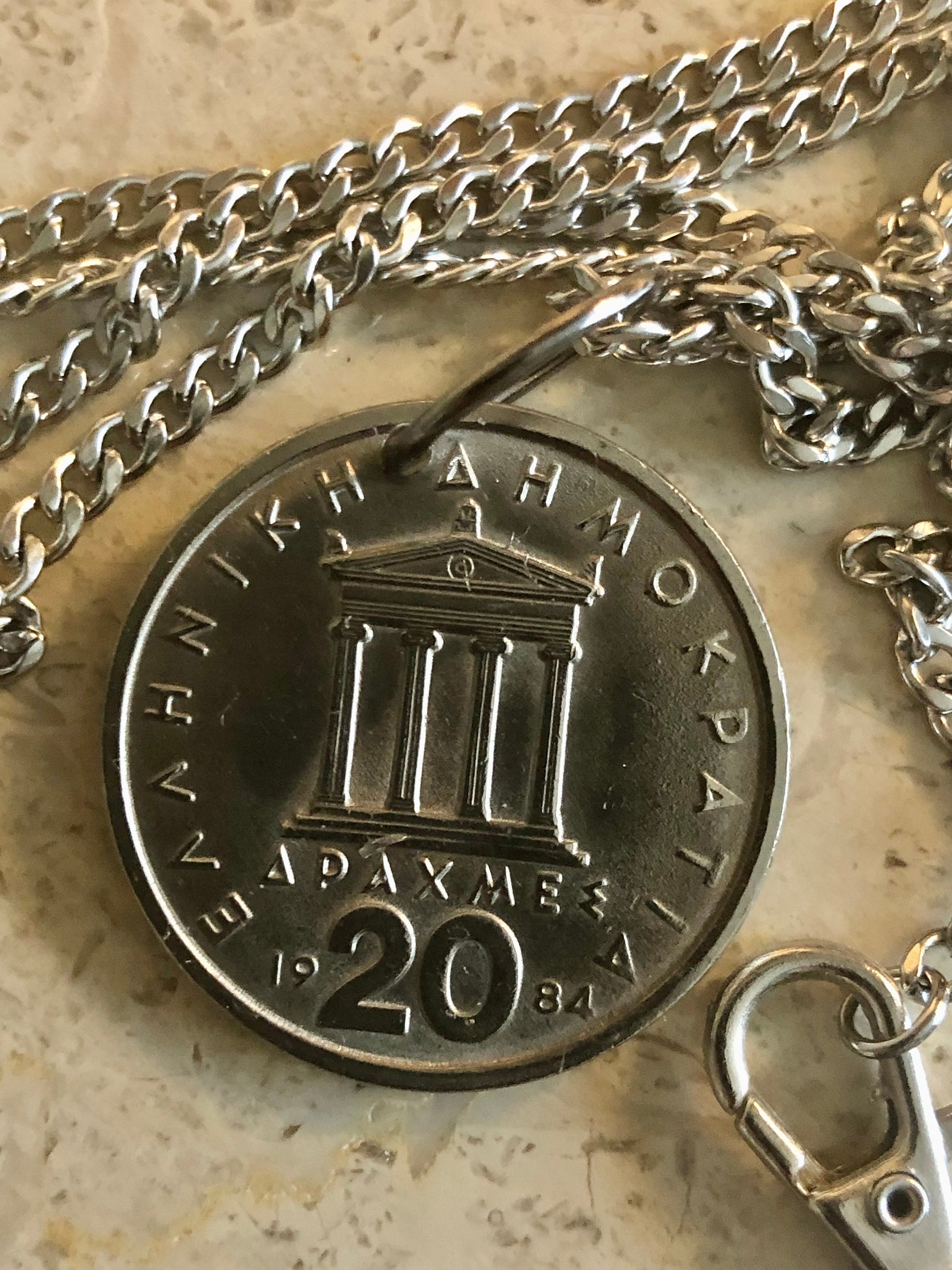 Greece Coin Necklace - 20 Drachmas - Corinthian/Greek War Helmet Pendant Custom Made Vintage & Rare coins - Coin Enthusiast Handmade