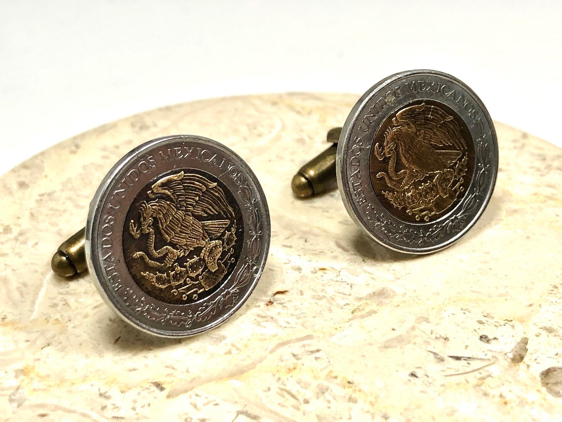 Mexico Coin Cuff Links Mexican One Peso Personal Cufflinks Old Vintage Handmade Jewelry Gift Friend Charm For Him Her World Coin Collector