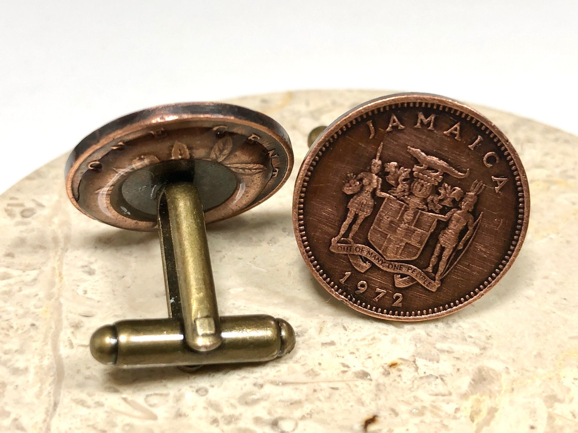 Jamaica Coin Cuff Links Penny Jamaican Personal Cufflinks Old Vintage Handmade Jewelry Gift Friend Charm For Him Her World Coin Collector