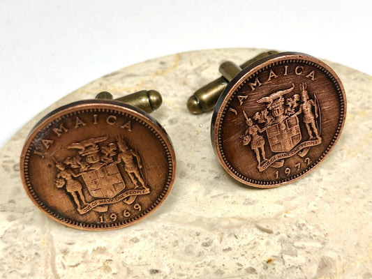 Jamaica Coin Cuff Links Penny Jamaican Personal Cufflinks Old Vintage Handmade Jewelry Gift Friend Charm For Him Her World Coin Collector