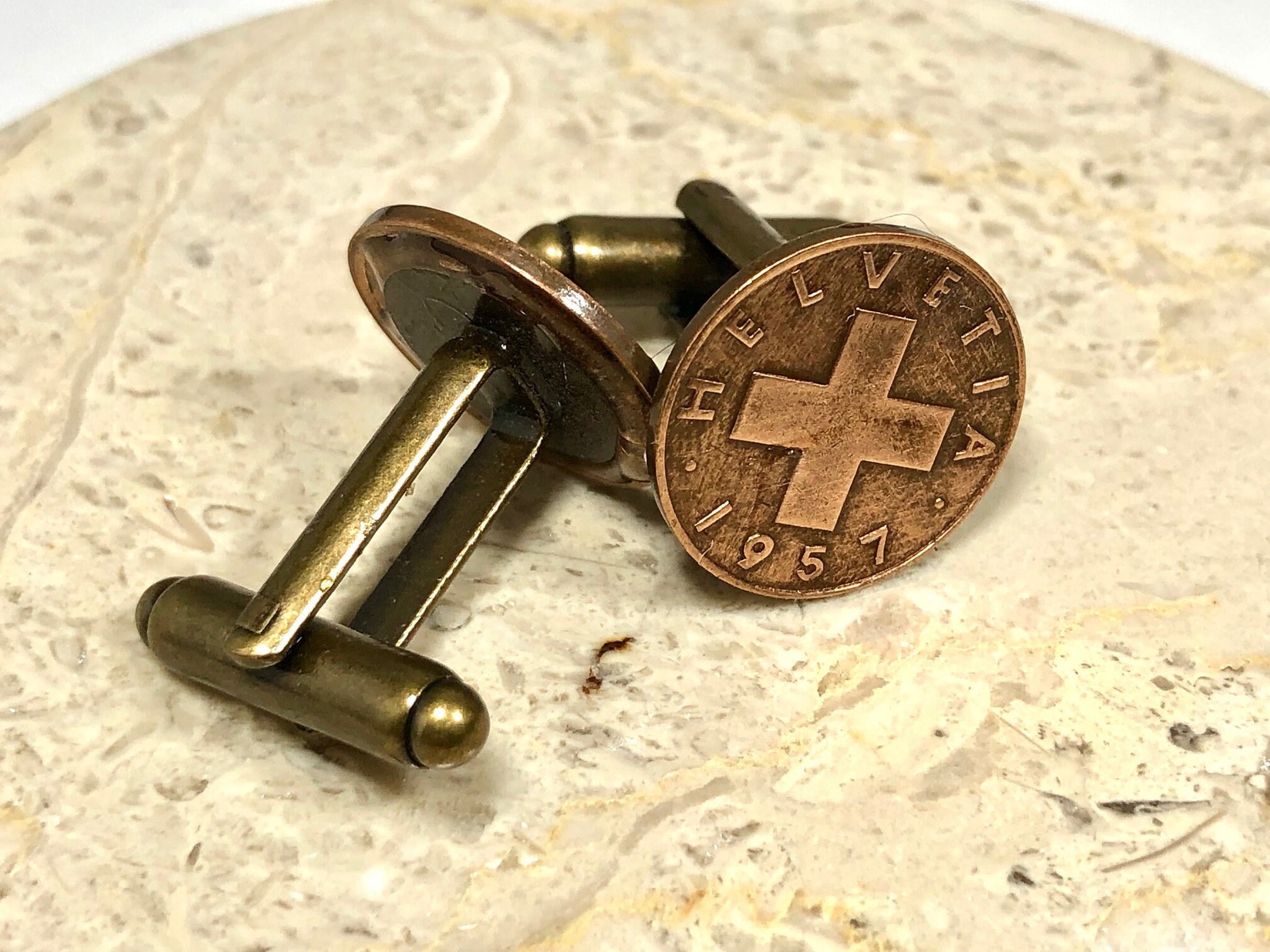 Switzerland Coin Cuff Links Swiss Rappen Custom Made Vintage and Rare coins - Cufflinks Coin Enthusiast - Fashion Accessory