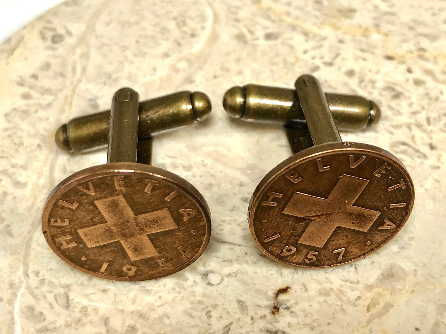 Switzerland Coin Cuff Links Swiss Rappen Custom Made Vintage and Rare coins - Cufflinks Coin Enthusiast - Fashion Accessory