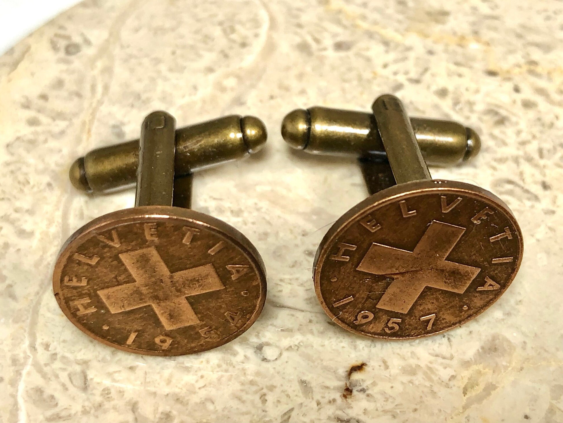 Switzerland Coin Cuff Links Swiss Rappen Custom Made Vintage and Rare coins - Cufflinks Coin Enthusiast - Fashion Accessory