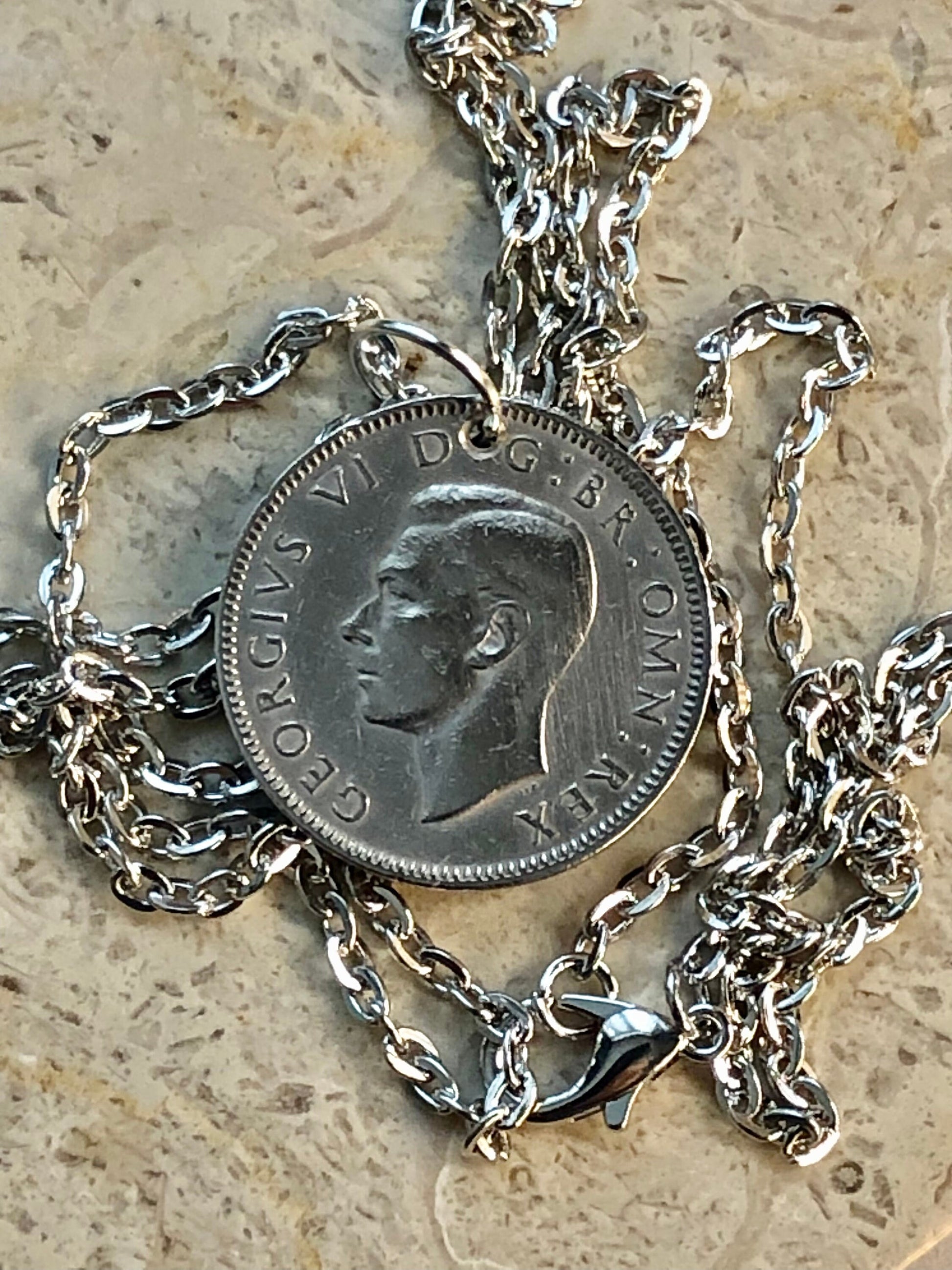 Britain Coin Pendant One Shilling Rhinestone Jewelry England Necklace Charm Friend Coin Charm Gift For Him, Her, Coin Collector, World Coins