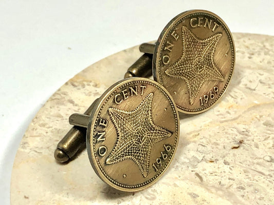 Coin Cuff Links Vintage Bahamas Bahamian One Cent Star Fish Custom Made Vintage and Rare coins - Cufflinks Coin Enthusiast