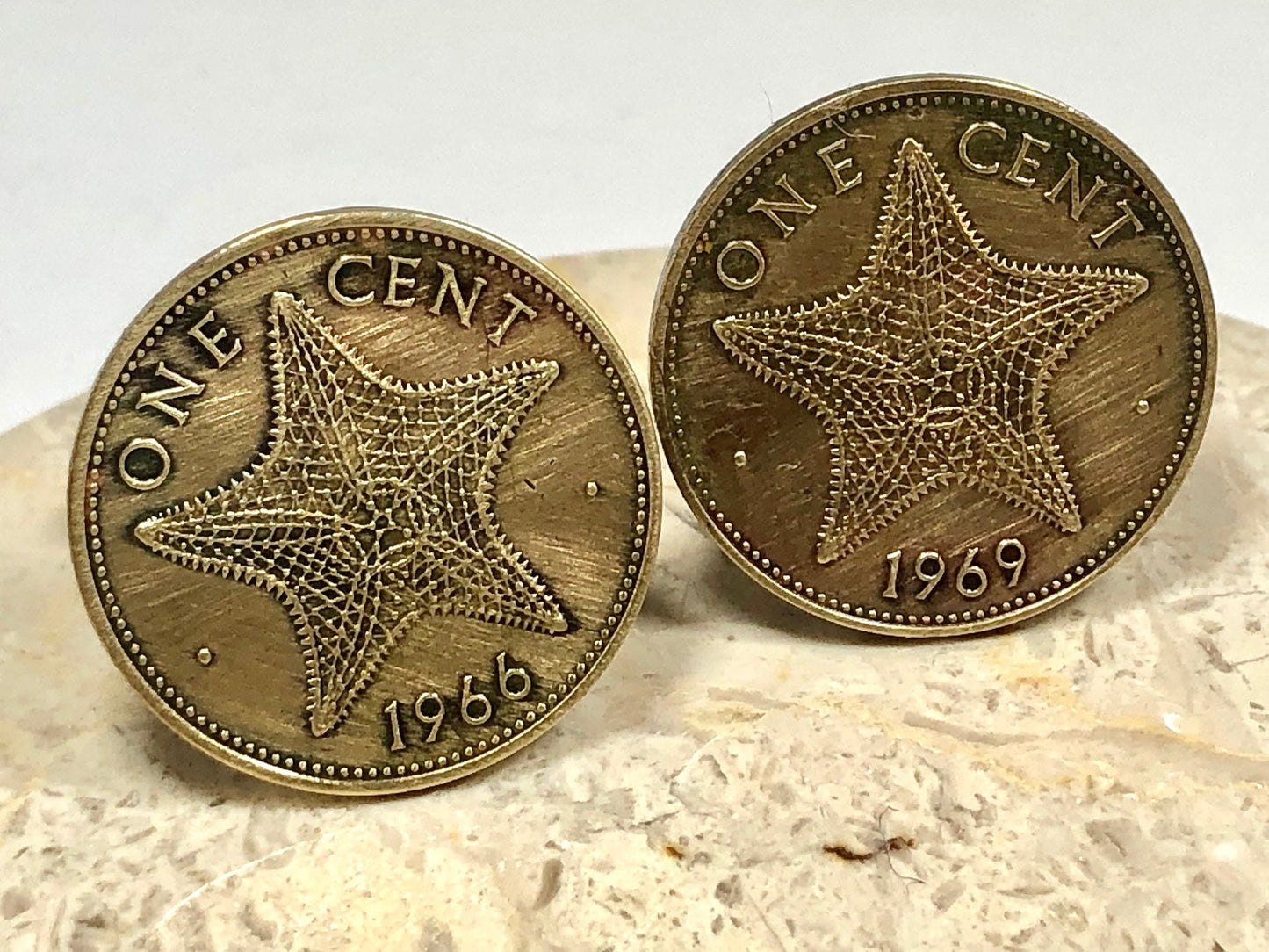 Coin Cuff Links Vintage Bahamas Bahamian One Cent Star Fish Custom Made Vintage and Rare coins - Cufflinks Coin Enthusiast