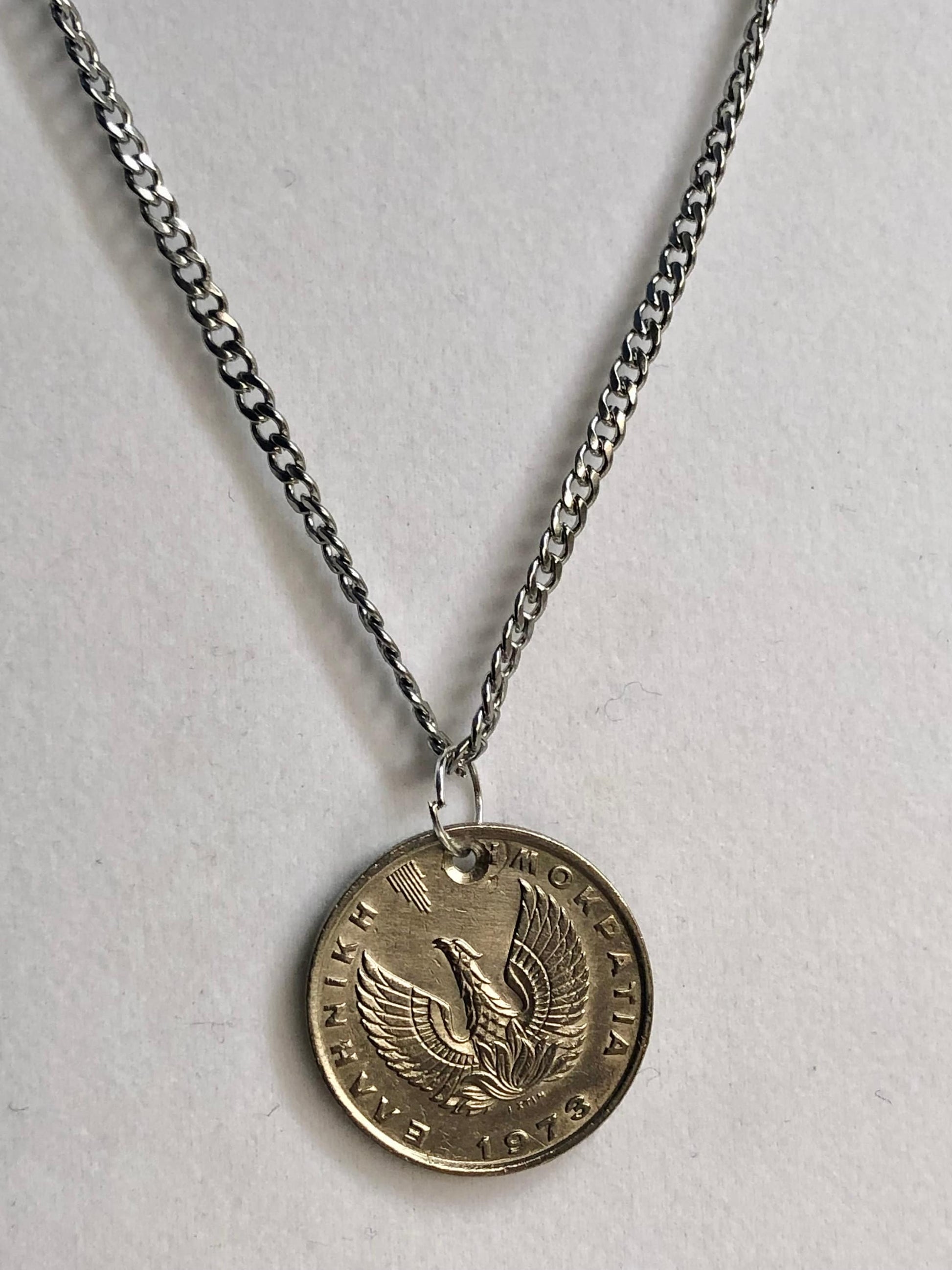 Greek Coin Necklace 10 Apaxmai Greece Pendant Coin Vintage Custom Made Rare Coins Coin Enthusiast Handmade Fashion Accessory
