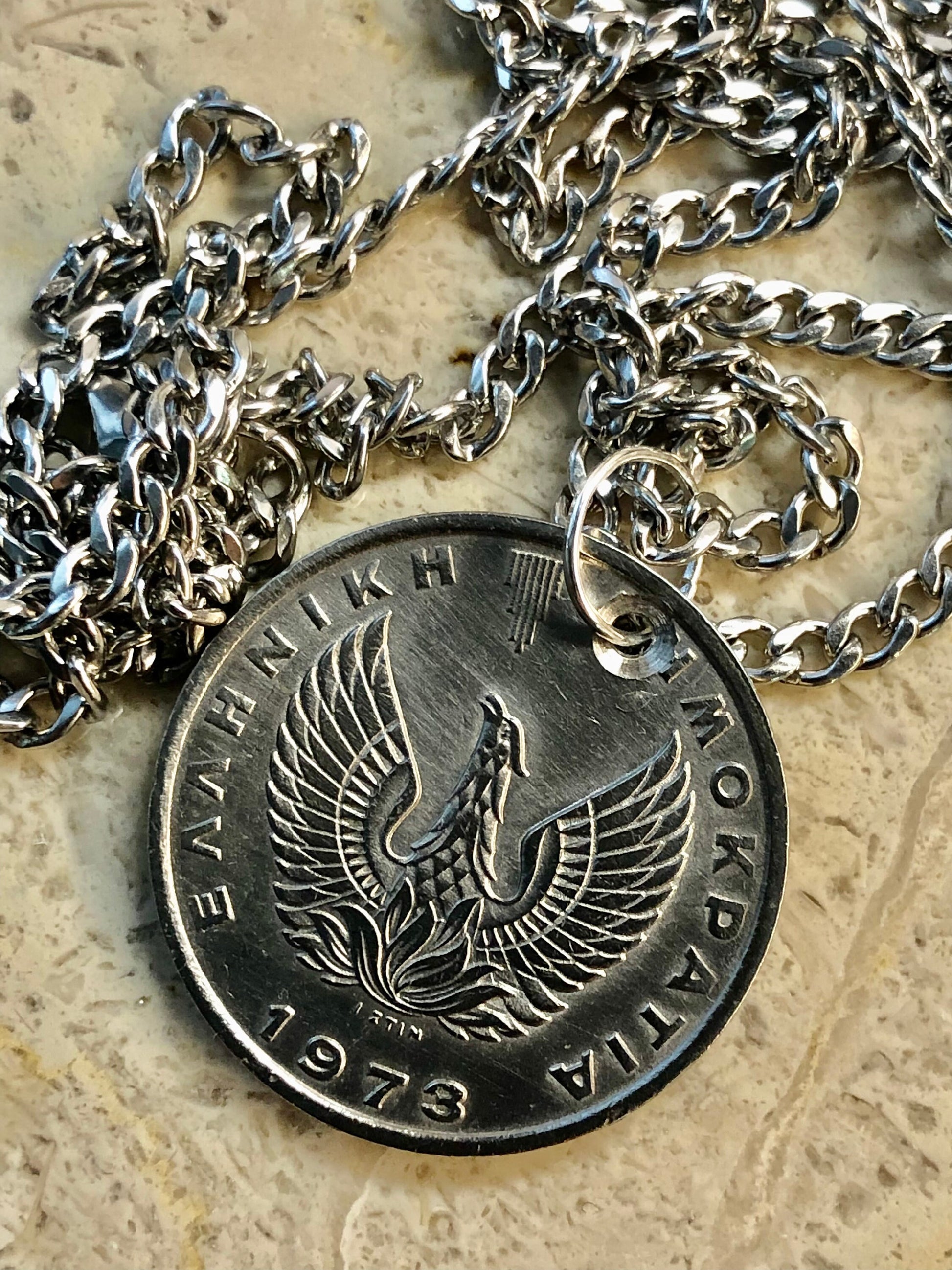 Greek Coin Necklace 10 Apaxmai Greece Pendant Coin Vintage Custom Made Rare Coins Coin Enthusiast Handmade Fashion Accessory