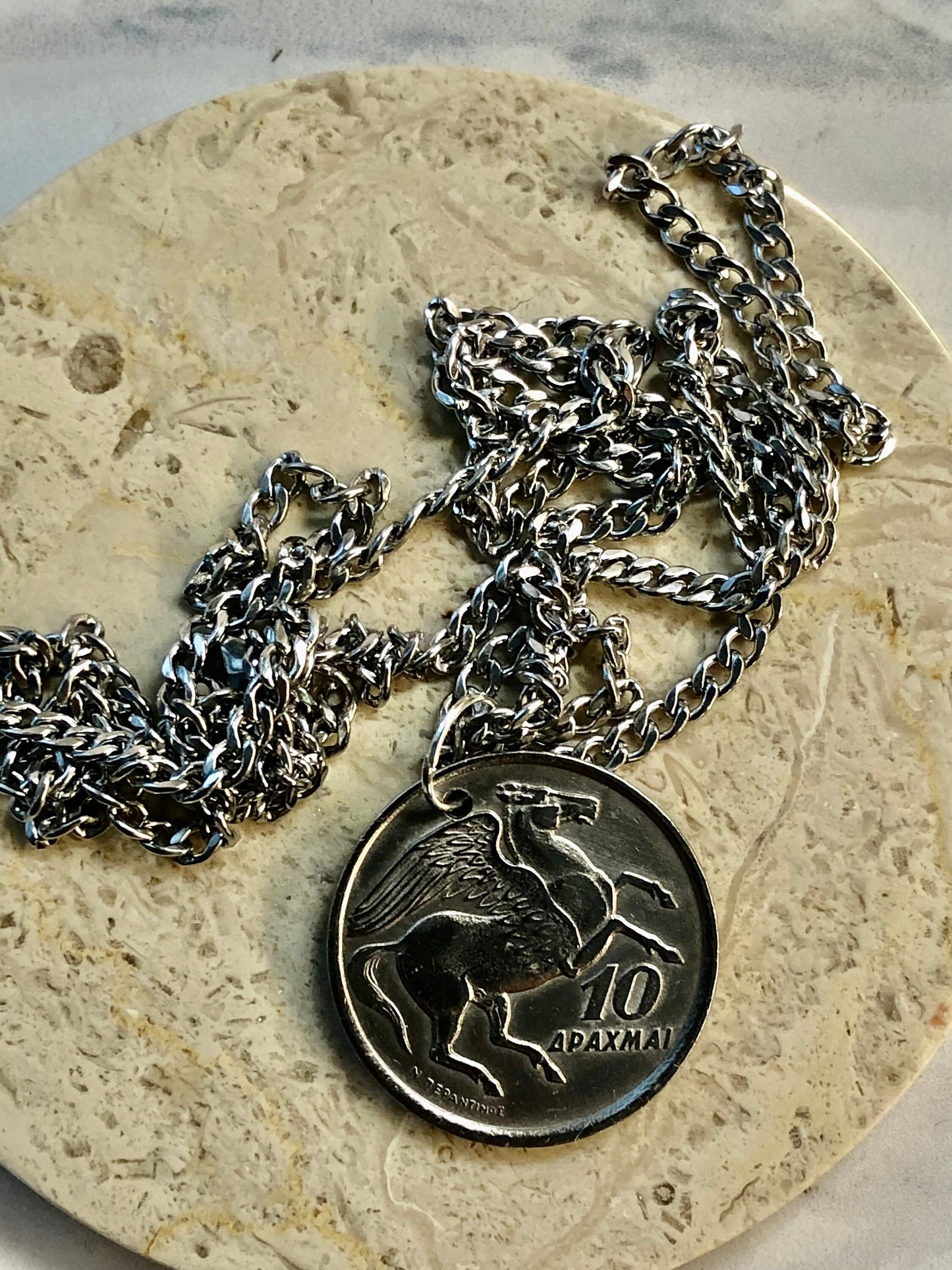 Greek Coin Necklace 10 Apaxmai Greece Pendant Coin Vintage Custom Made Rare Coins Coin Enthusiast Handmade Fashion Accessory