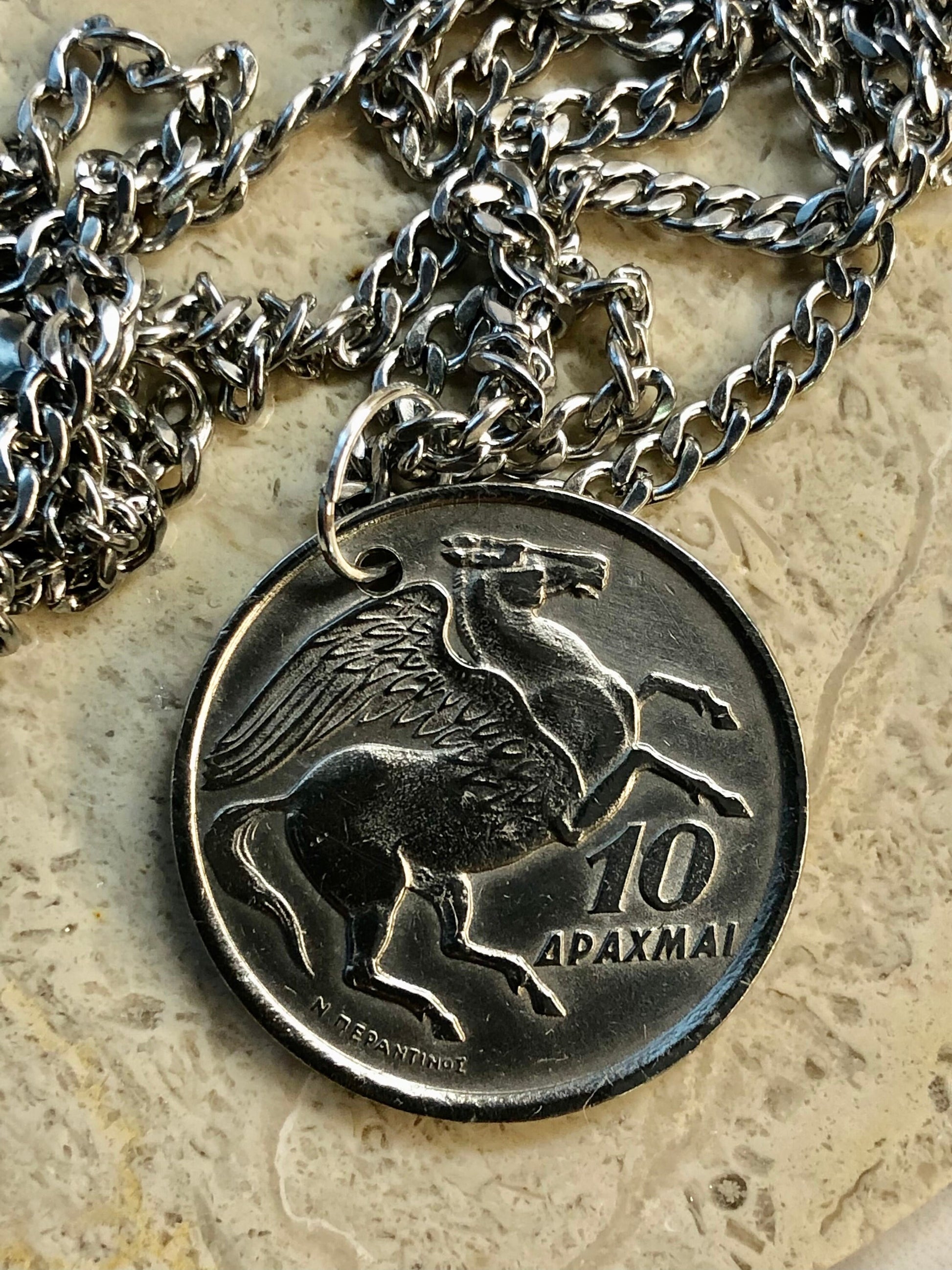 Greek Coin Necklace 10 Apaxmai Greece Pendant Coin Vintage Custom Made Rare Coins Coin Enthusiast Handmade Fashion Accessory