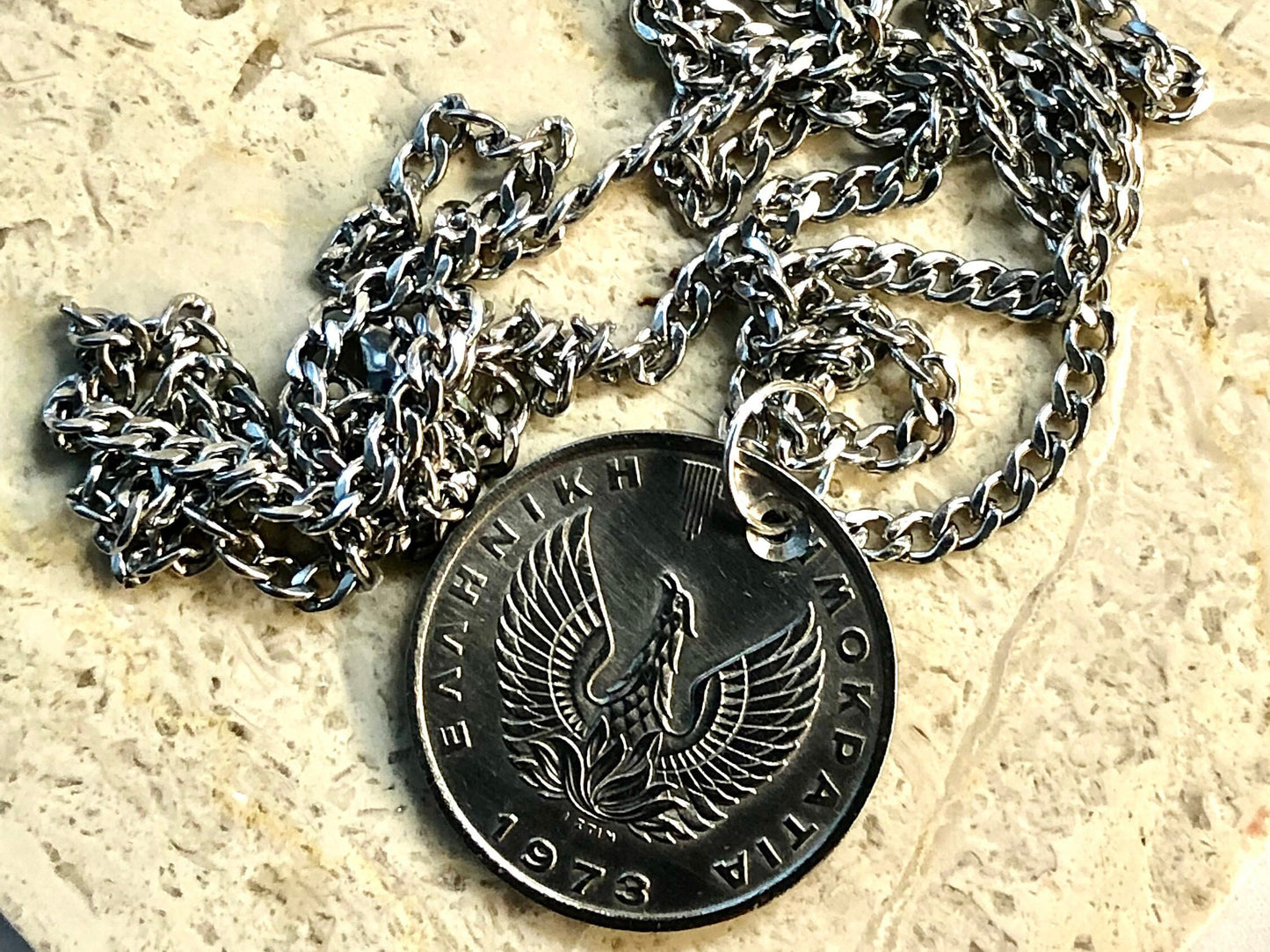 Greek Coin Necklace 10 Apaxmai Greece Pendant Coin Vintage Custom Made Rare Coins Coin Enthusiast Handmade Fashion Accessory