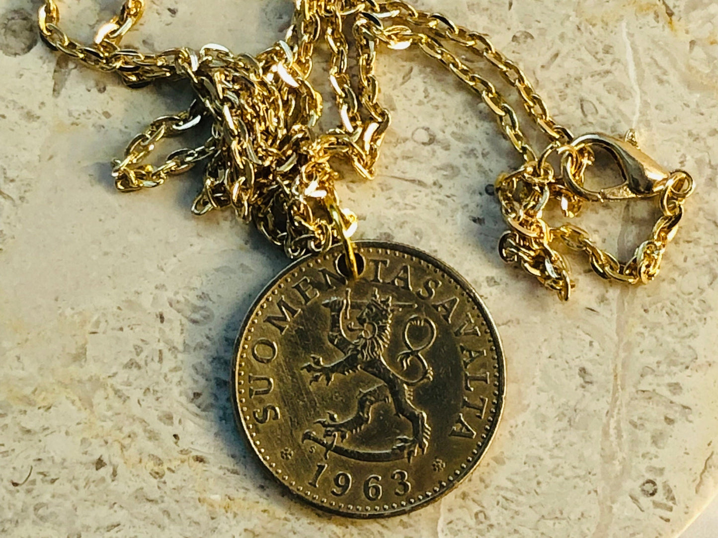 Finland Coin Necklace Helsinki Travelling Penny Personal Old Vintage Handmade Jewelry Gift Friend Charm For Him Her World Coin Collector