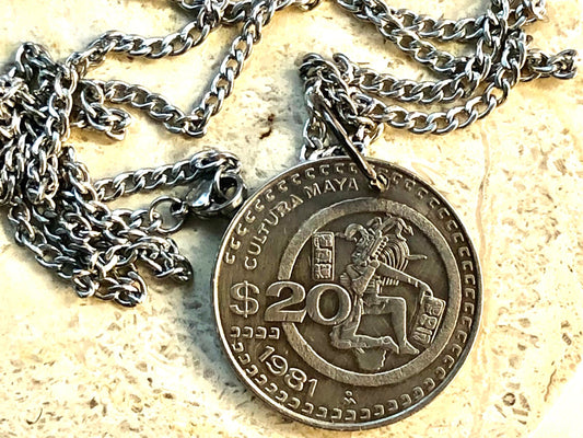Mexico Coin Necklace Mexican Aztec Mayan 20 Dollar Pendant Coin Personal Handmade Jewelry Gift Friend Charm For Him Her World Coin Collector