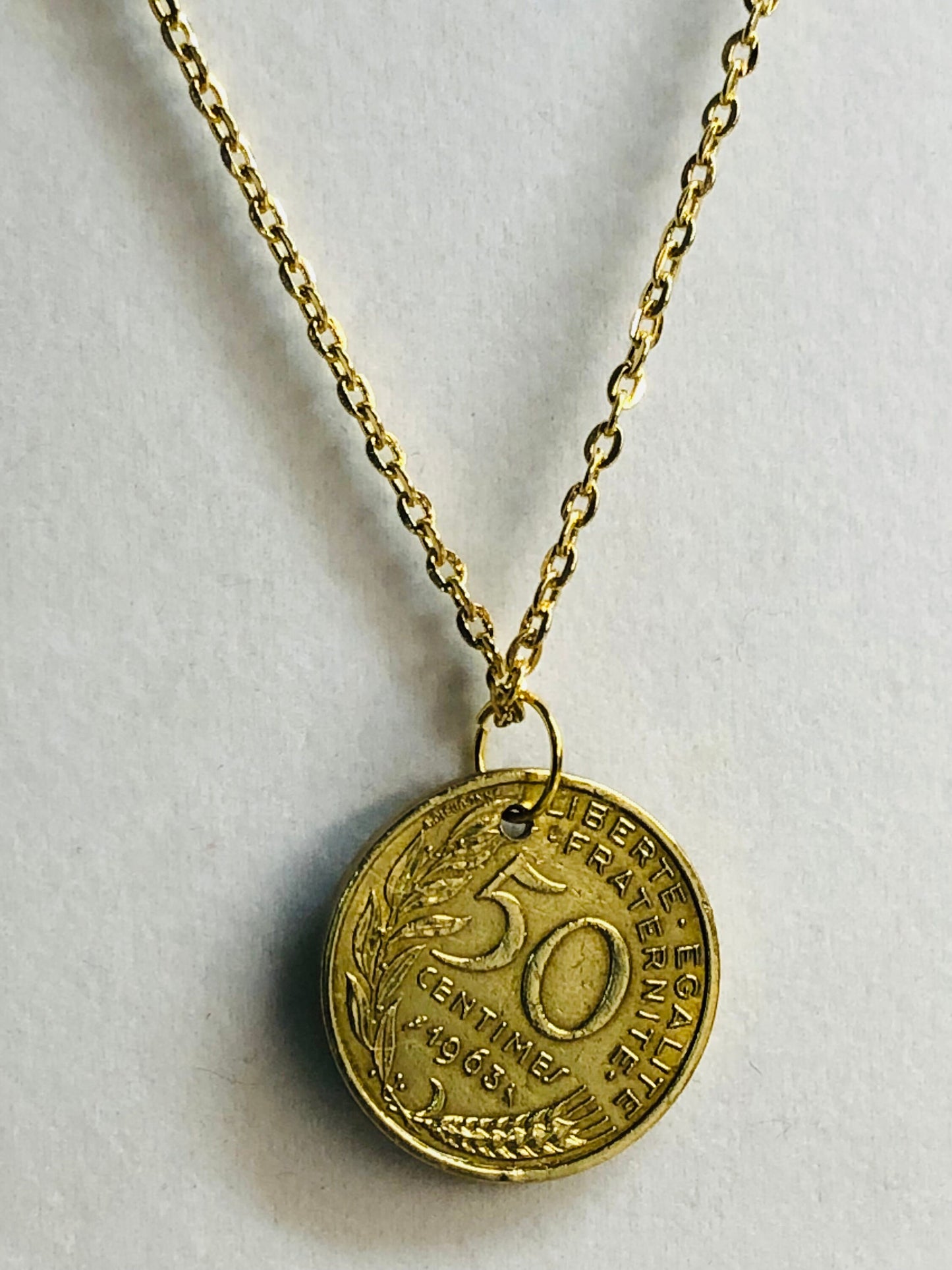 France Coin Pendant French 50 Centimes Personal Necklace Old Vintage Handmade Jewelry Gift Friend Charm For Him Her World Coin Collector
