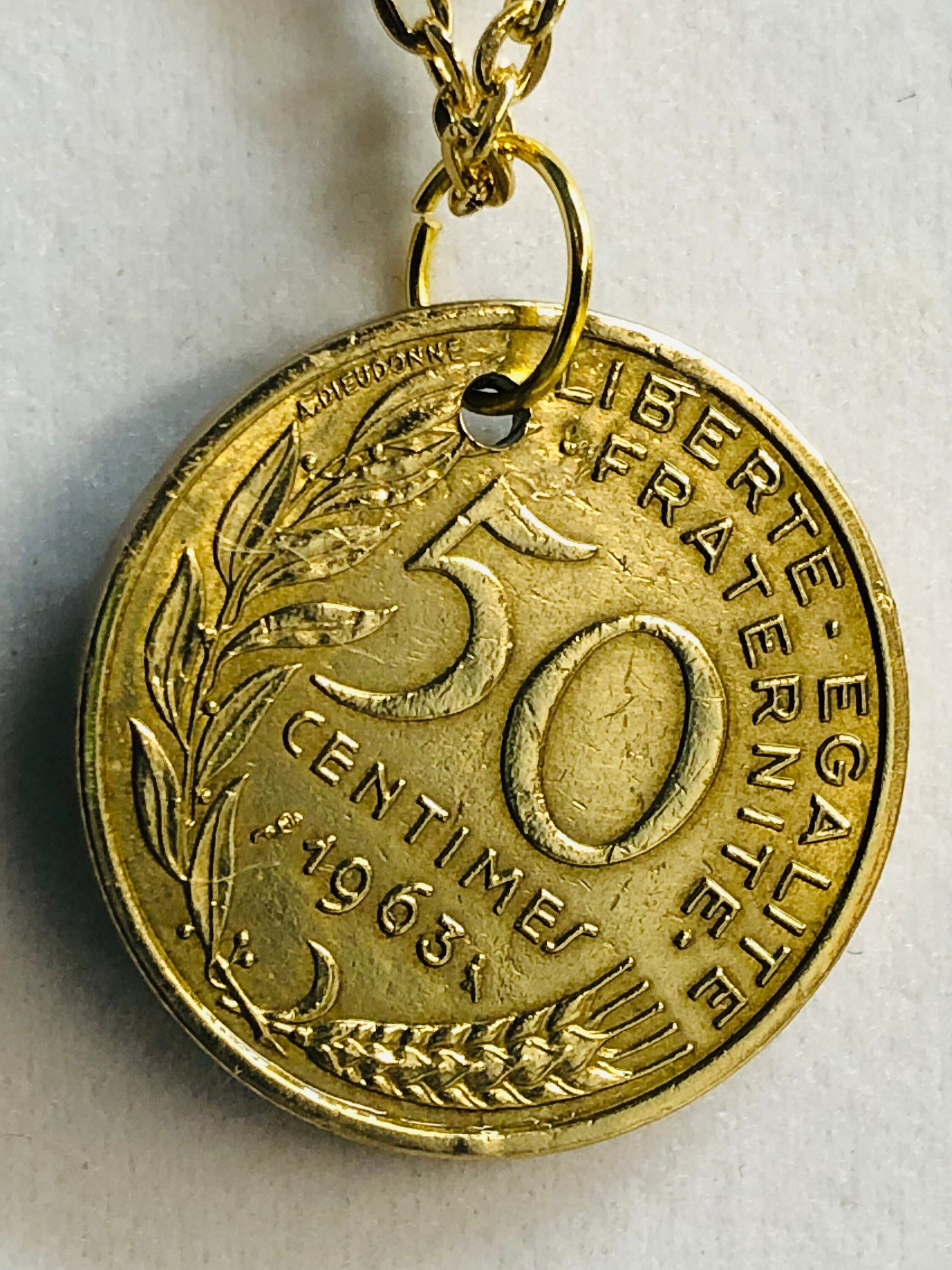 France Coin Pendant French 50 Centimes Personal Necklace Old Vintage Handmade Jewelry Gift Friend Charm For Him Her World Coin Collector