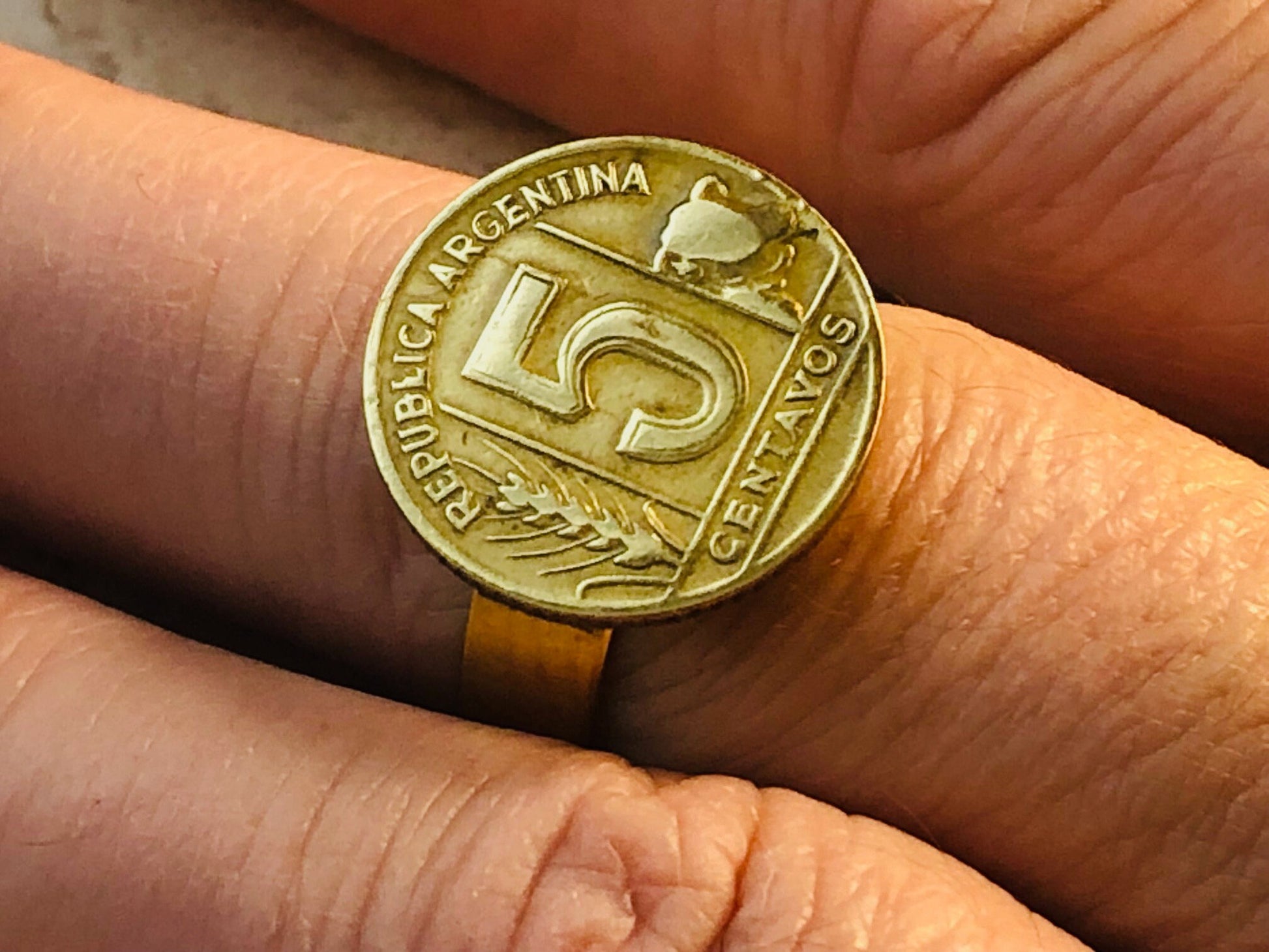 Argentina Coin Ring Argentinian 5 Centavos Cow Vintage Adjustable Custom Made Rare Coins Coin Enthusiast Fashion Handmade