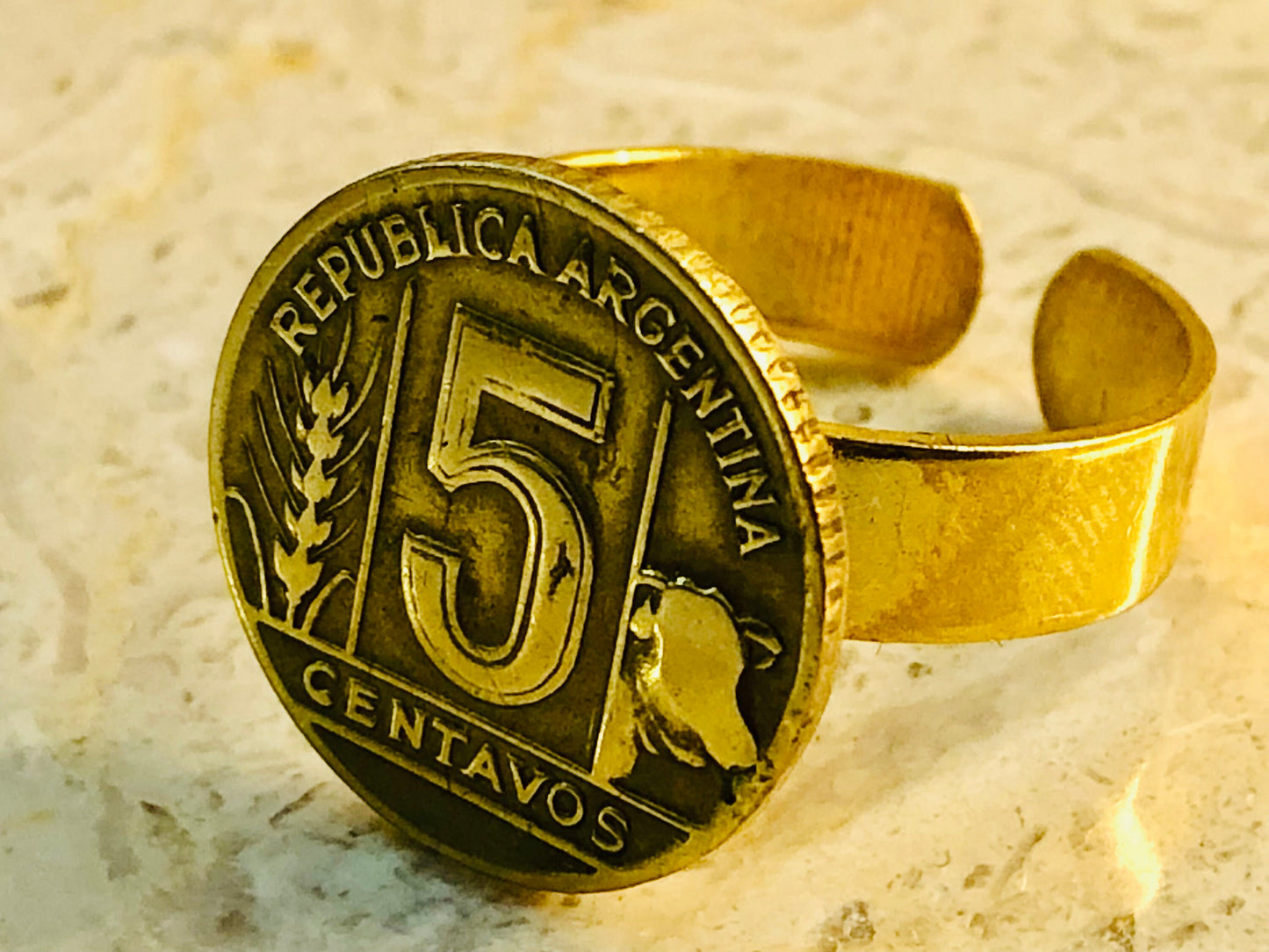 Argentina Coin Ring Argentinian 5 Centavos Cow Vintage Adjustable Custom Made Rare Coins Coin Enthusiast Fashion Handmade