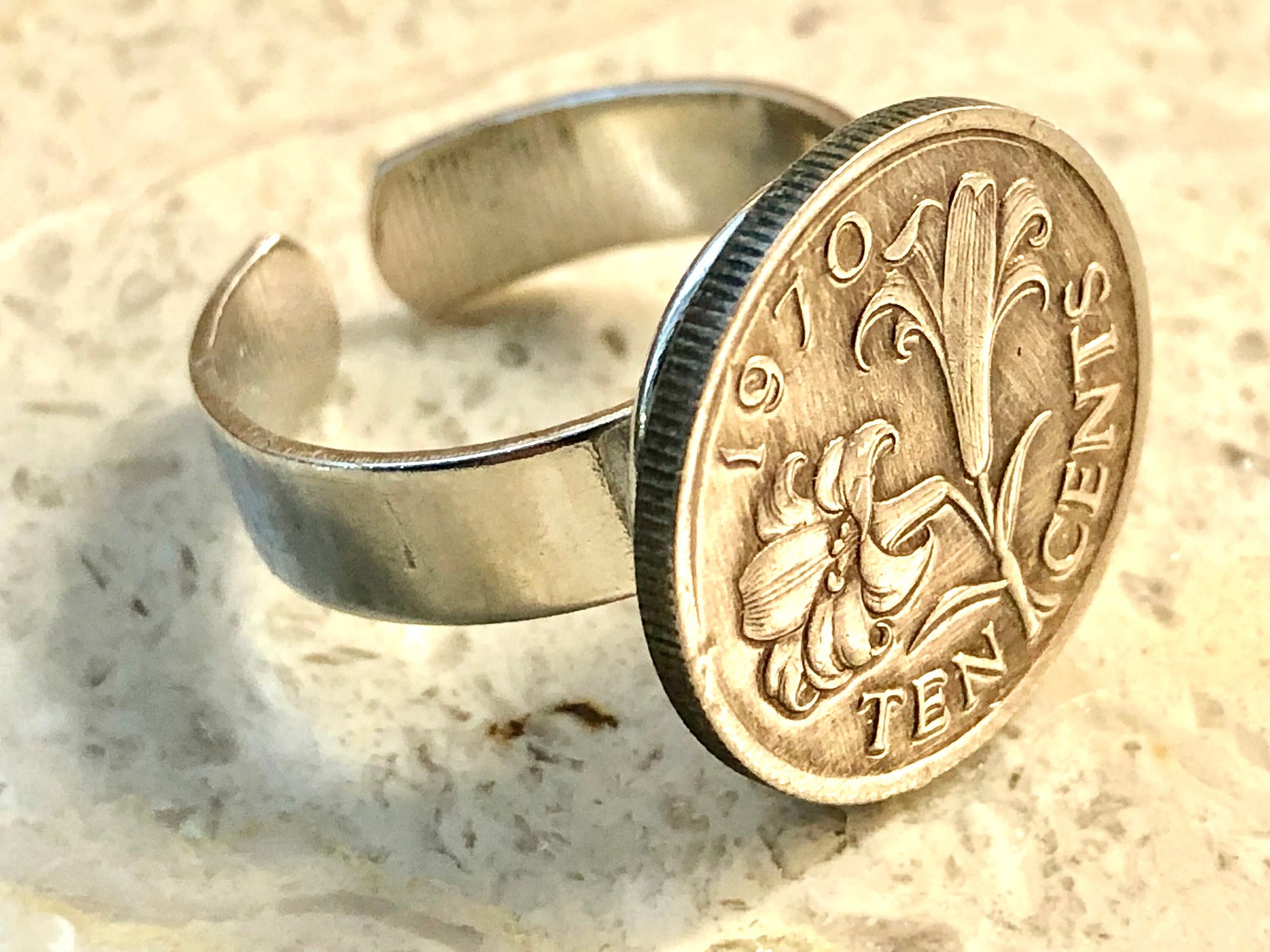 Bermuda Coin Ring Bermy 10 Cents Vintage Adjustable Custom Made Rare Coins Coin Enthusiast Fashion Accessory Handmade