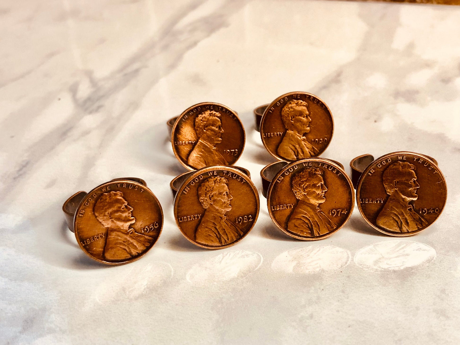 America Penny Coin Ring USA United States One Cent Adjustable Custom Made Vintage and Rare Coins - Coin Enthusiast - Choose Your Year