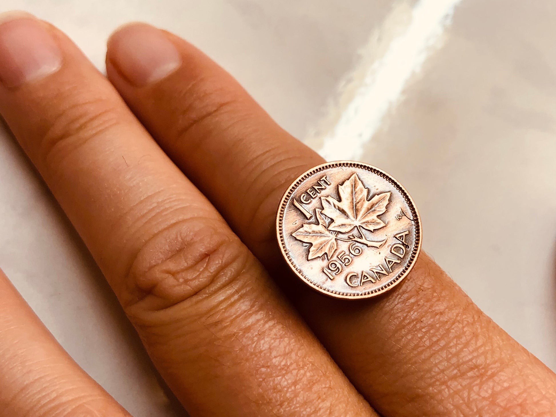 Canada One Penny Coin Ring Canadian Cent Adjustable Custom Made Personal Old Vintage Handmade Jewelry Gift Friend For Him Her World Coin