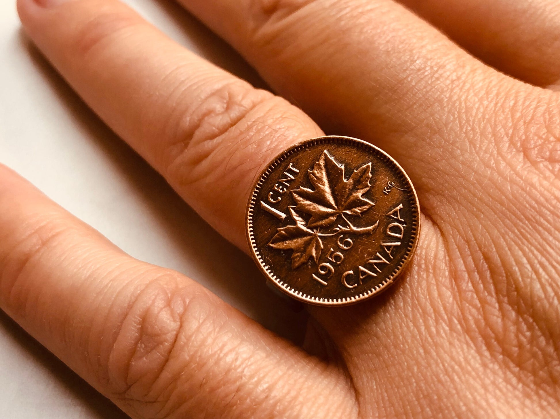 Canada One Penny Coin Ring Canadian Cent Adjustable Custom Made Personal Old Vintage Handmade Jewelry Gift Friend For Him Her World Coin