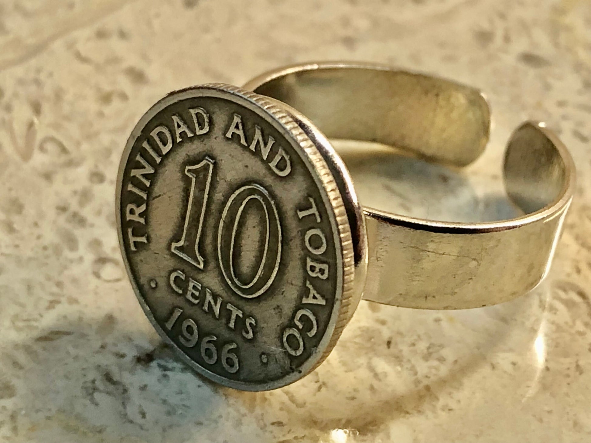 Trinidad and Tobago Coin Ring Triny 10 cents Vintage Adjustable Custom Made Rare Coins Coin Enthusiast Fashion Accessory Handmade