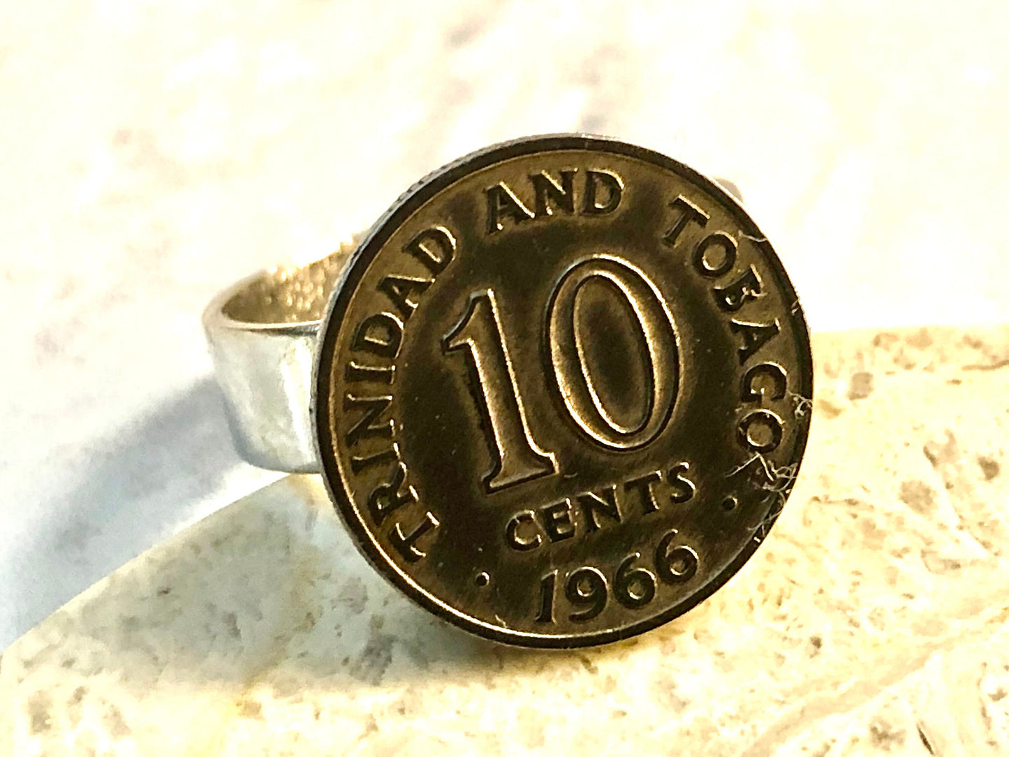 Trinidad and Tobago Coin Ring Triny 10 cents Vintage Adjustable Custom Made Rare Coins Coin Enthusiast Fashion Accessory Handmade