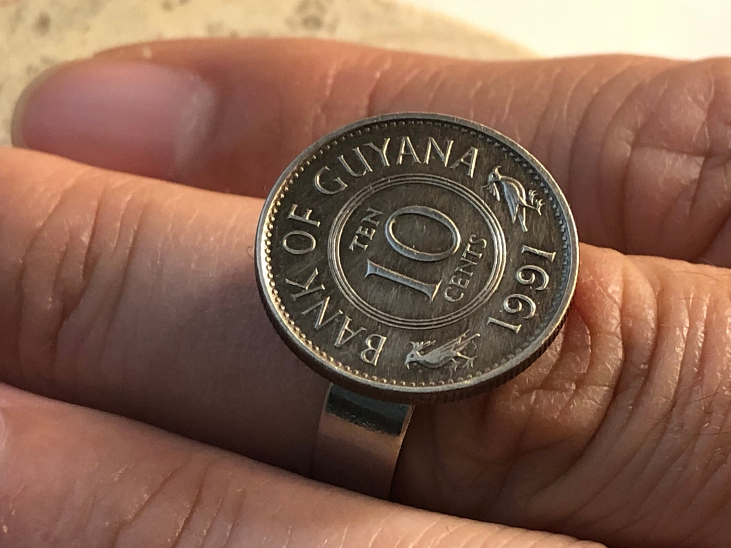 Guyana Coin Ring Guyanese 10 cents Vintage Adjustable Custom Made Rare Coins Coin Enthusiast Fashion Accessory Handmade