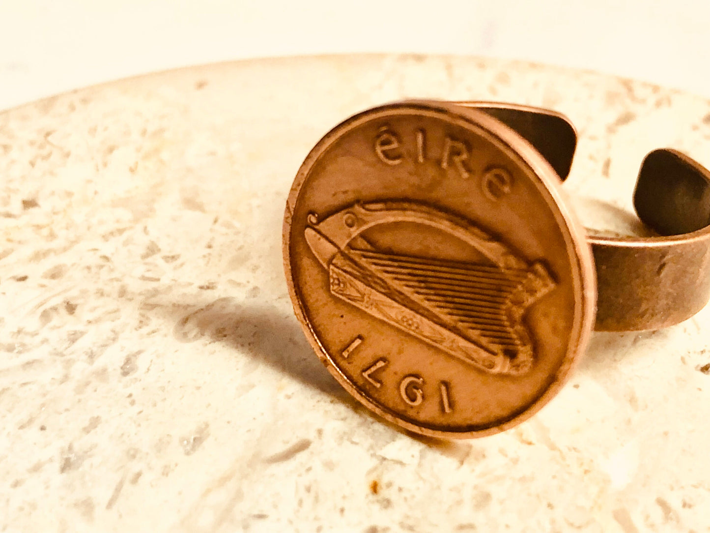 Ireland Coin Ring Irish Half Pence Celtic Harp Eire Vintage Adjustable Custom Made Rare Coins Coin Enthusiast Fashion Accessory Handmade