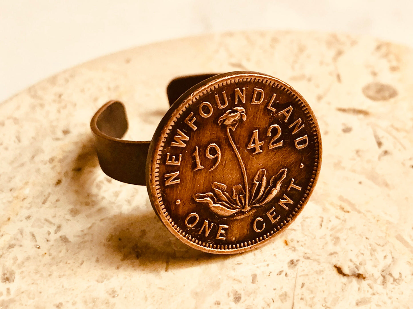 Newfoundland Coin Ring One Penny Canadian Canada Cent Adjustable Custom Vintage and Rare Coins Coin Enthusiast - Handmade Choose Your Year